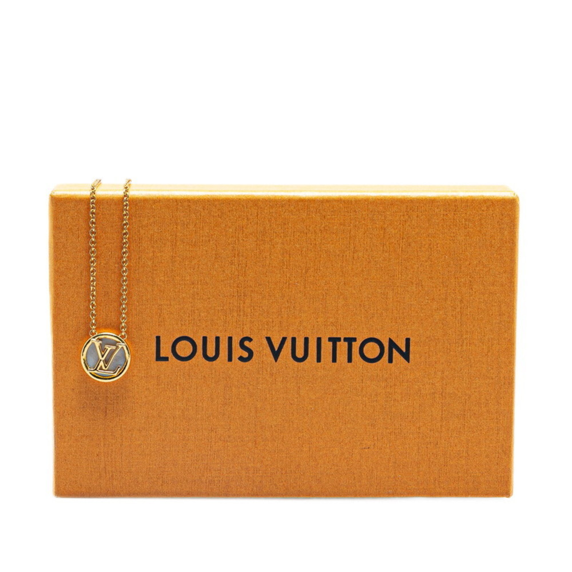 Louis Vuitton Monogram Collier L TO V Mother of Pearl Necklace M80259 Gold Plated Women's LOUIS VUITTON