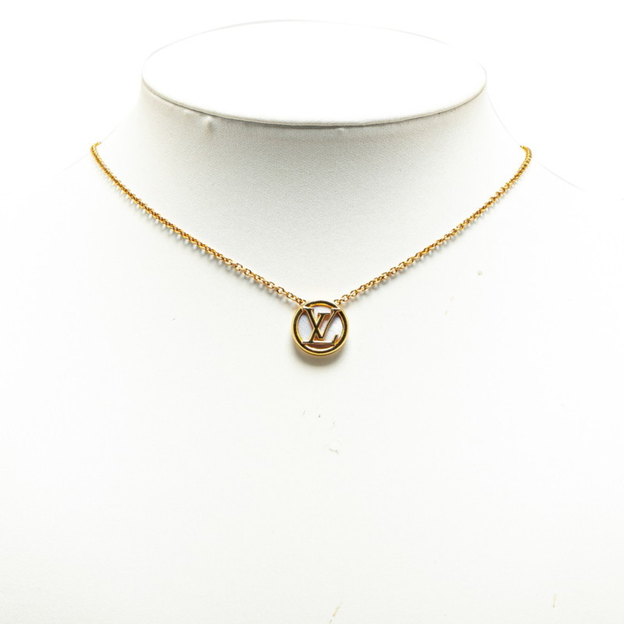 Louis Vuitton Monogram Collier L TO V Mother of Pearl Necklace M80259 Gold Plated Women's LOUIS VUITTON