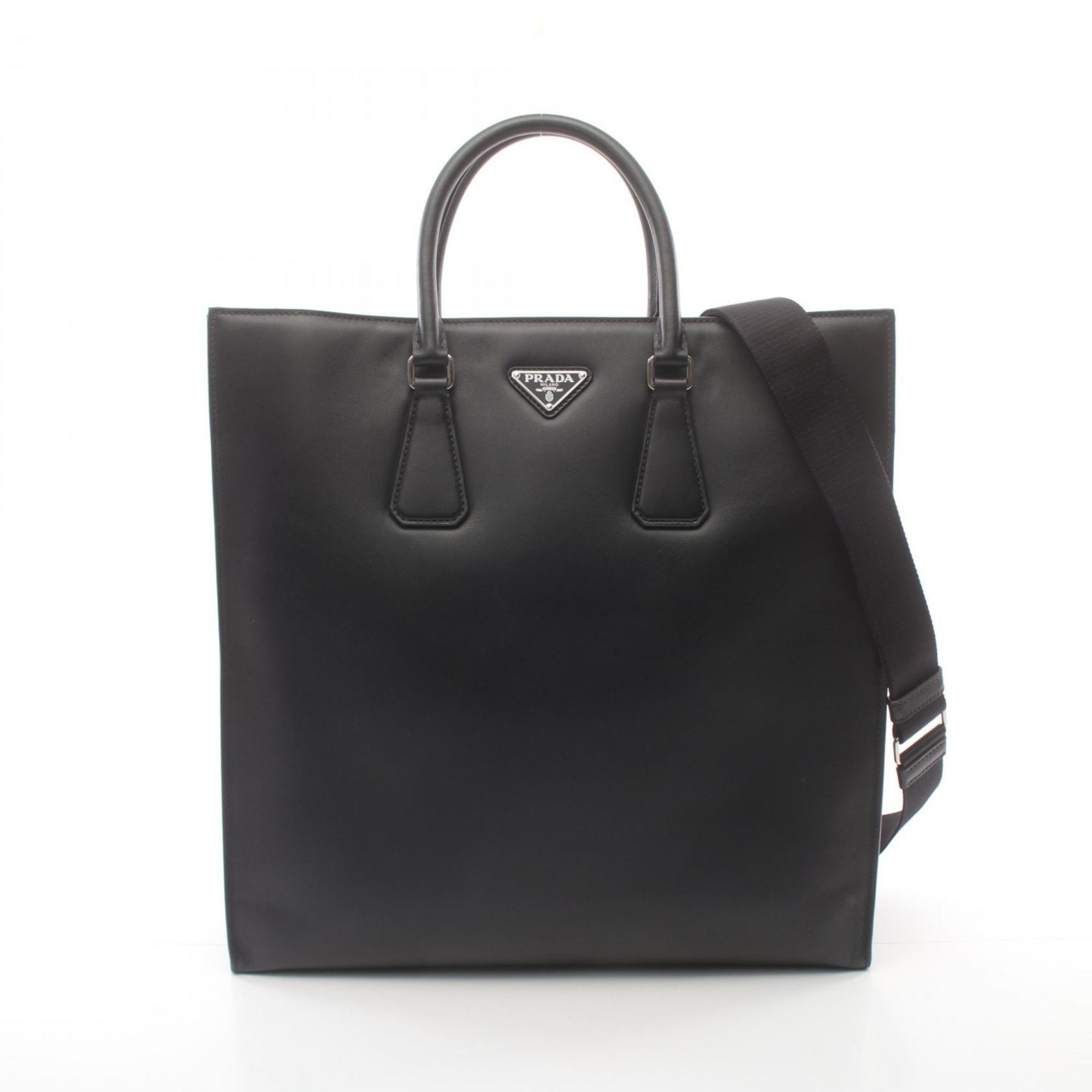 PRADA Tote Bag Leather Men's Black