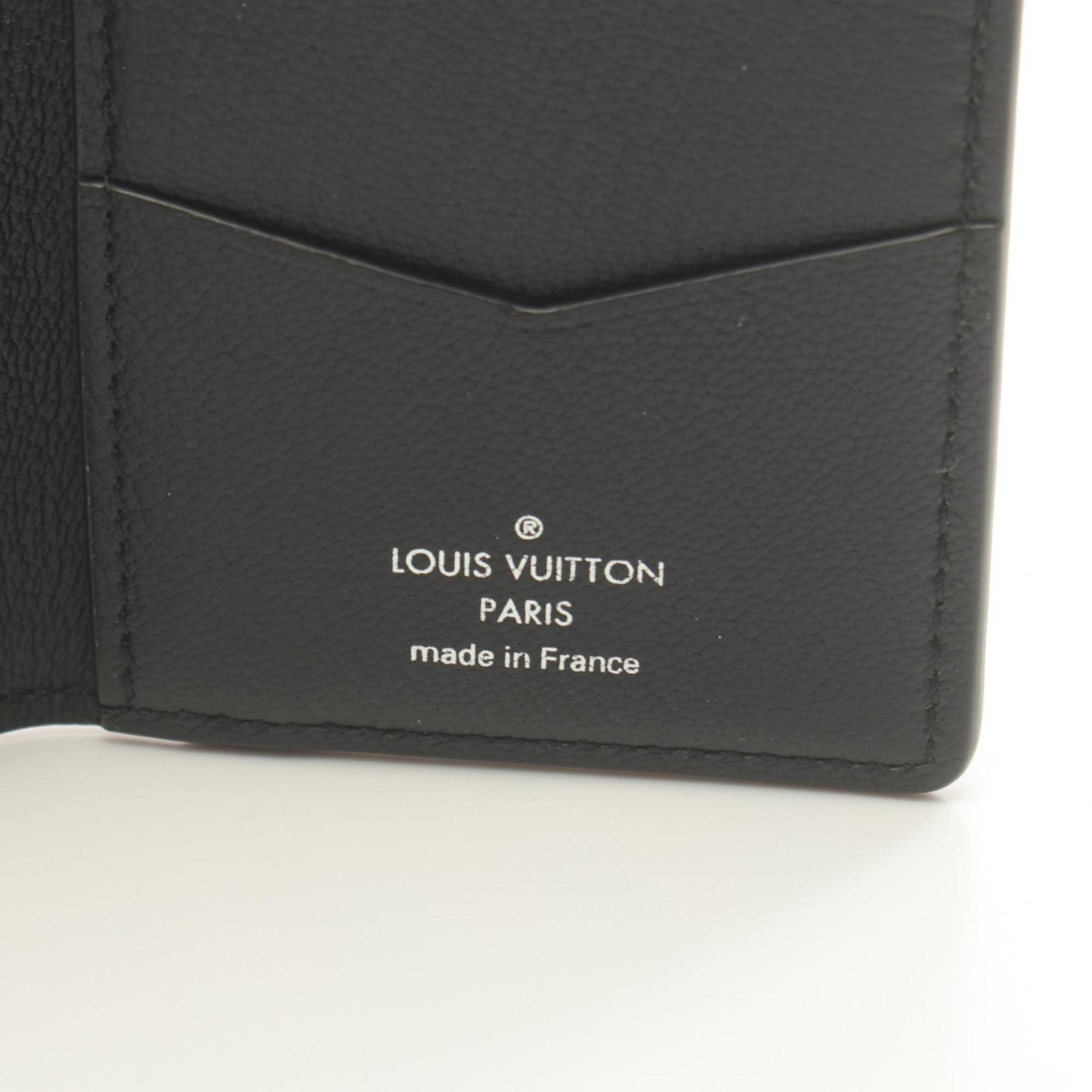 Louis Vuitton LOUIS VUITTON Organizer de Poche Business Card Holder/Card Case Leather Men's Black Blue N81400