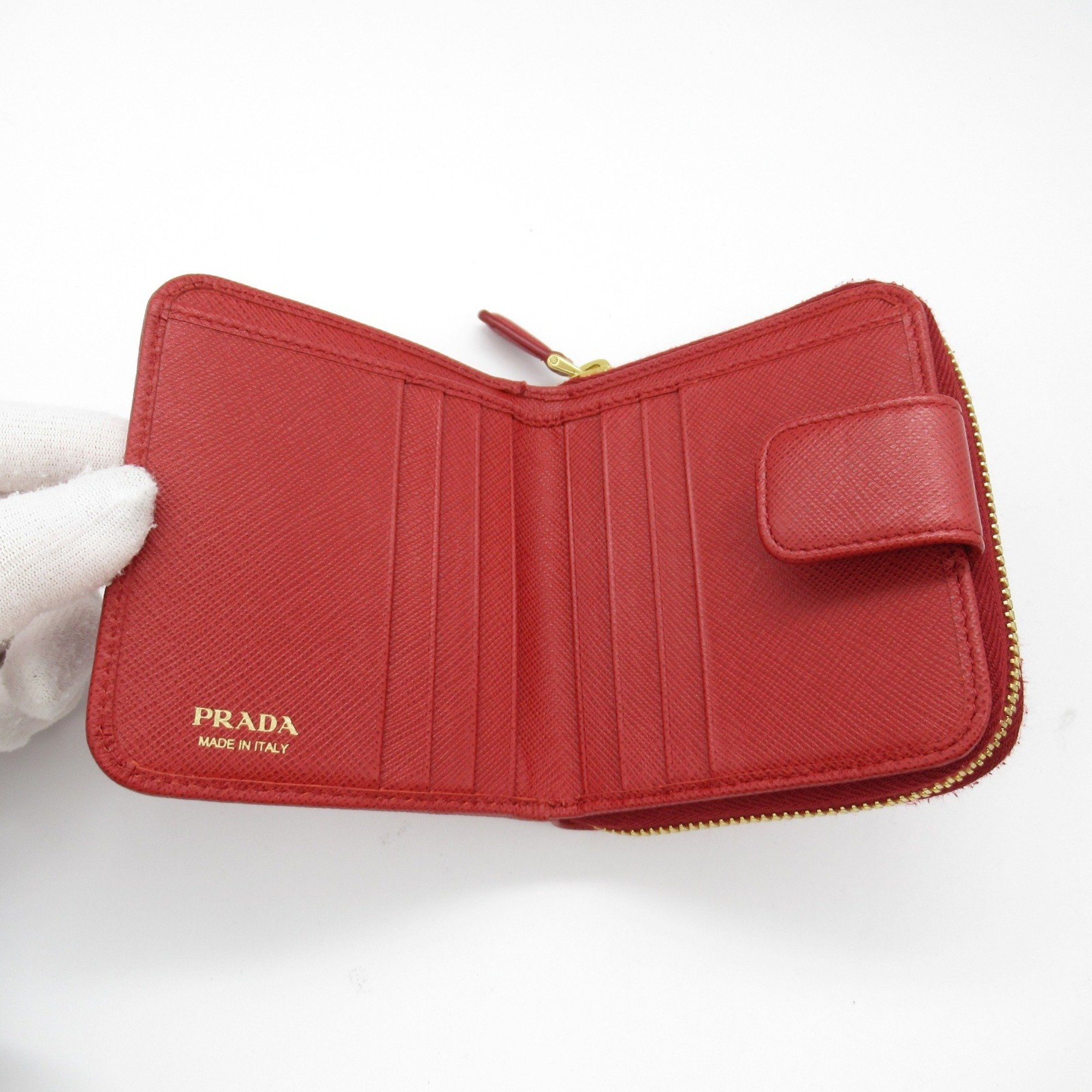 PRADA Bi-fold wallet, Saffiano leather, women's, red