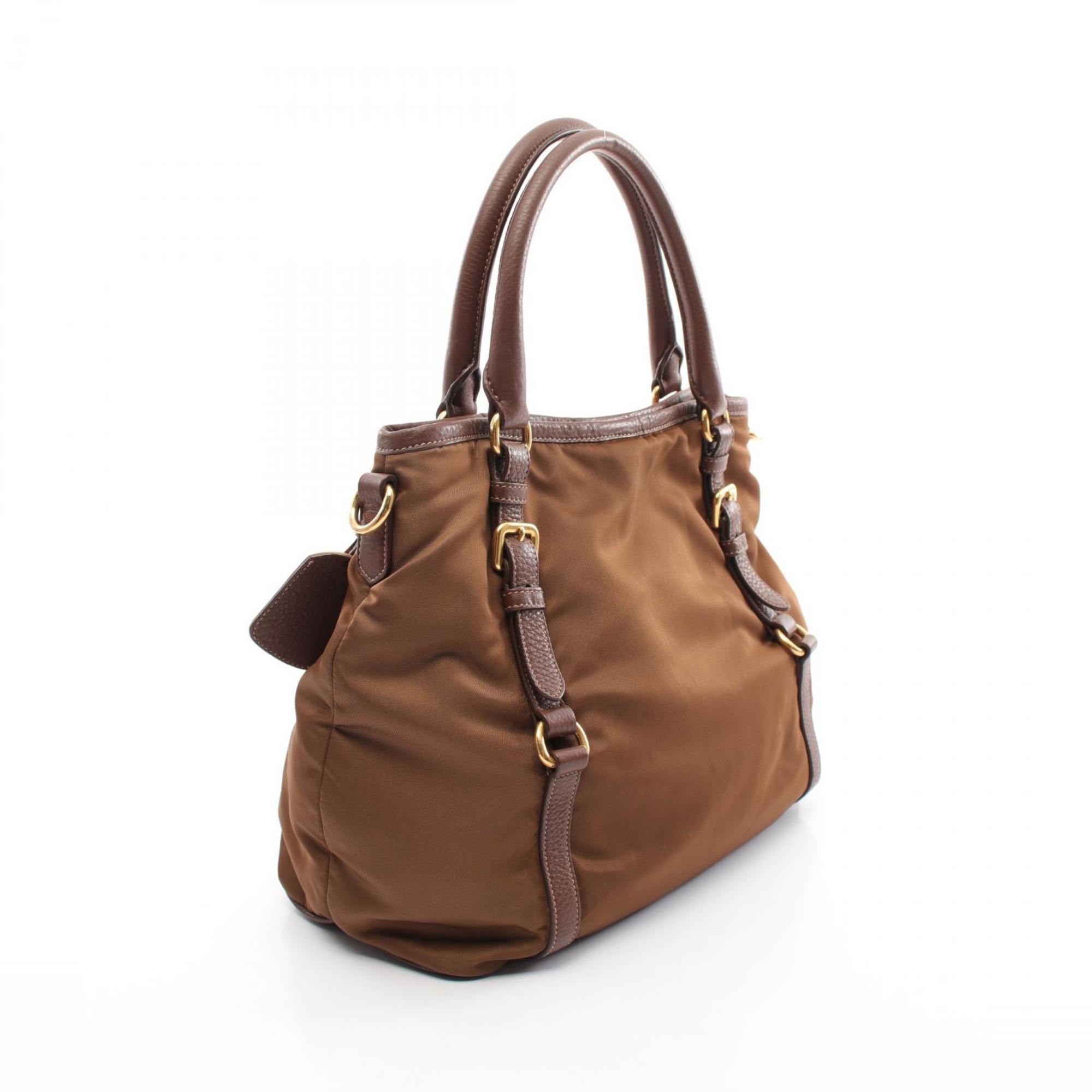 PRADA handbag, nylon, leather, women's, brown