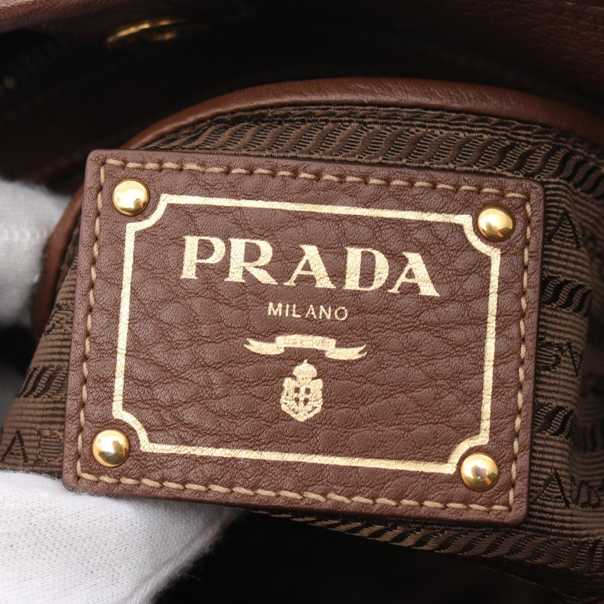 PRADA handbag, nylon, leather, women's, brown