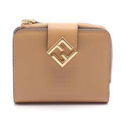 FENDI ALWA FF Diamond Bi-fold Wallet Leather Women's Beige 8M0490