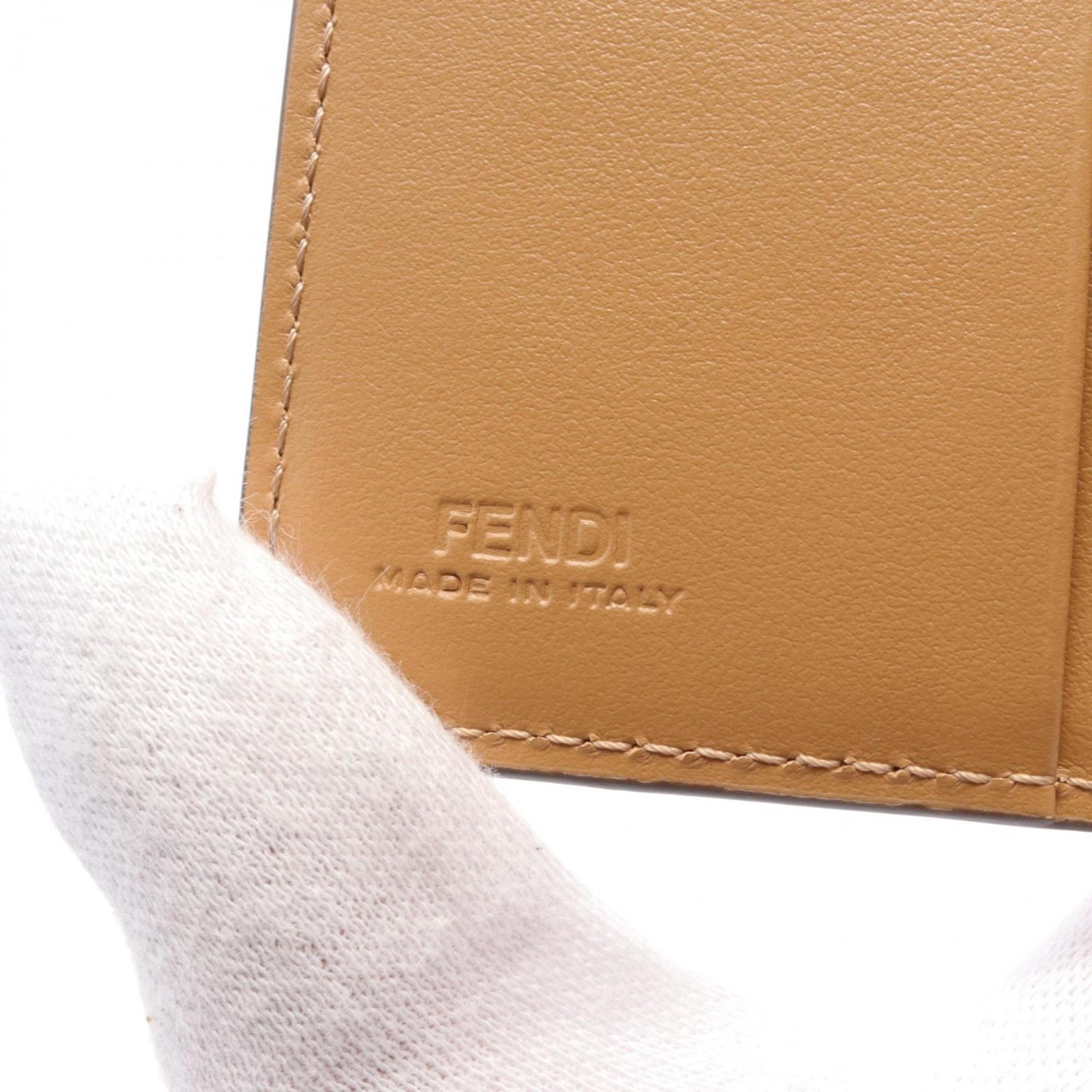 FENDI ALWA FF Diamond Bi-fold Wallet Leather Women's Beige 8M0490