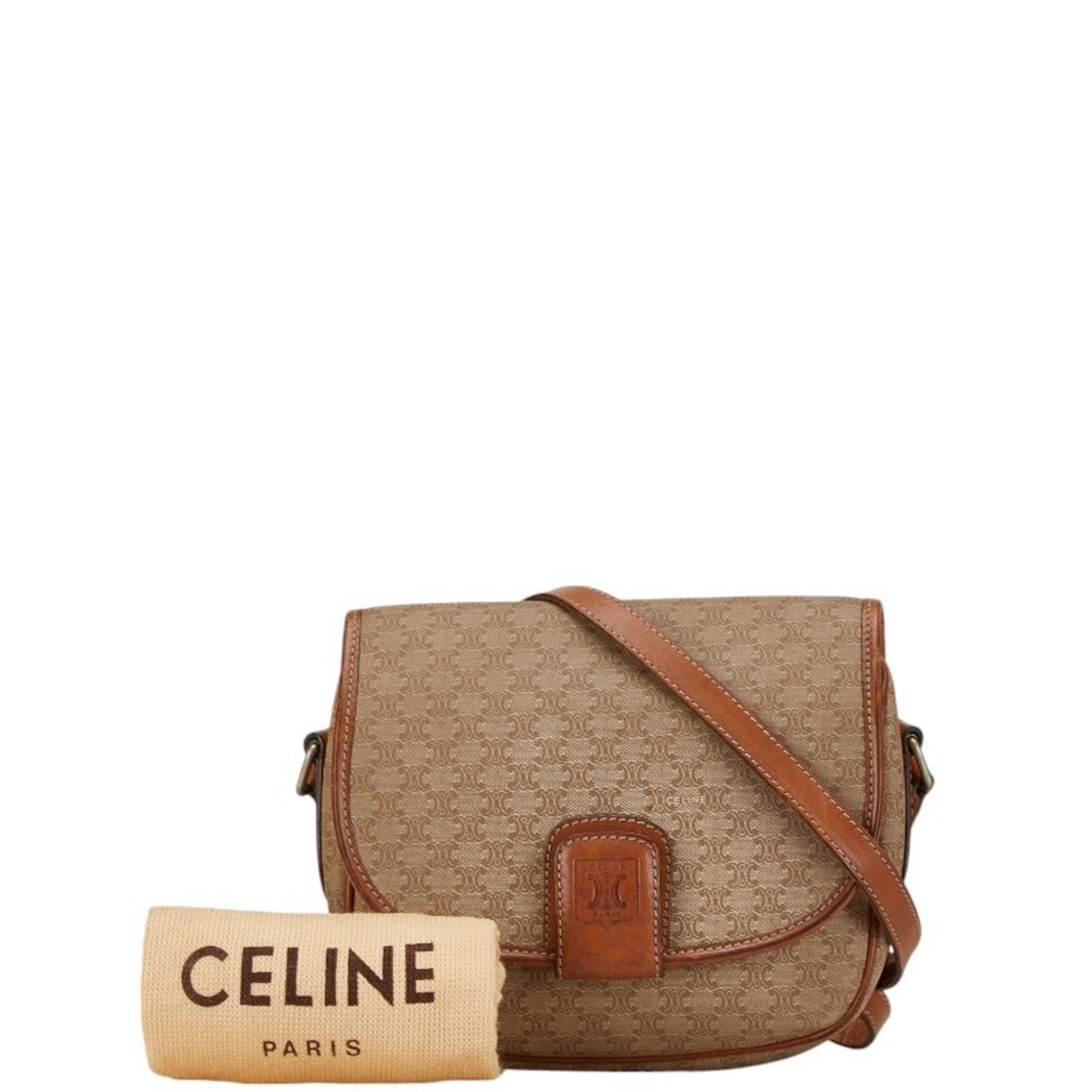 Celine Macadam Shoulder Bag Beige Brown PVC Leather Women's CELINE