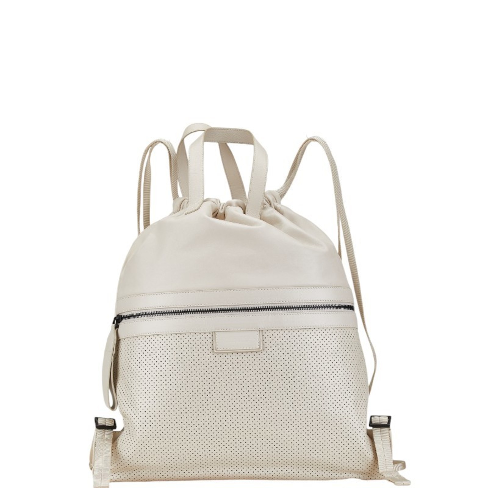 Bottega Veneta Perforated Leggero Backpack Ivory White Leather Women's BOTTEGAVENETA