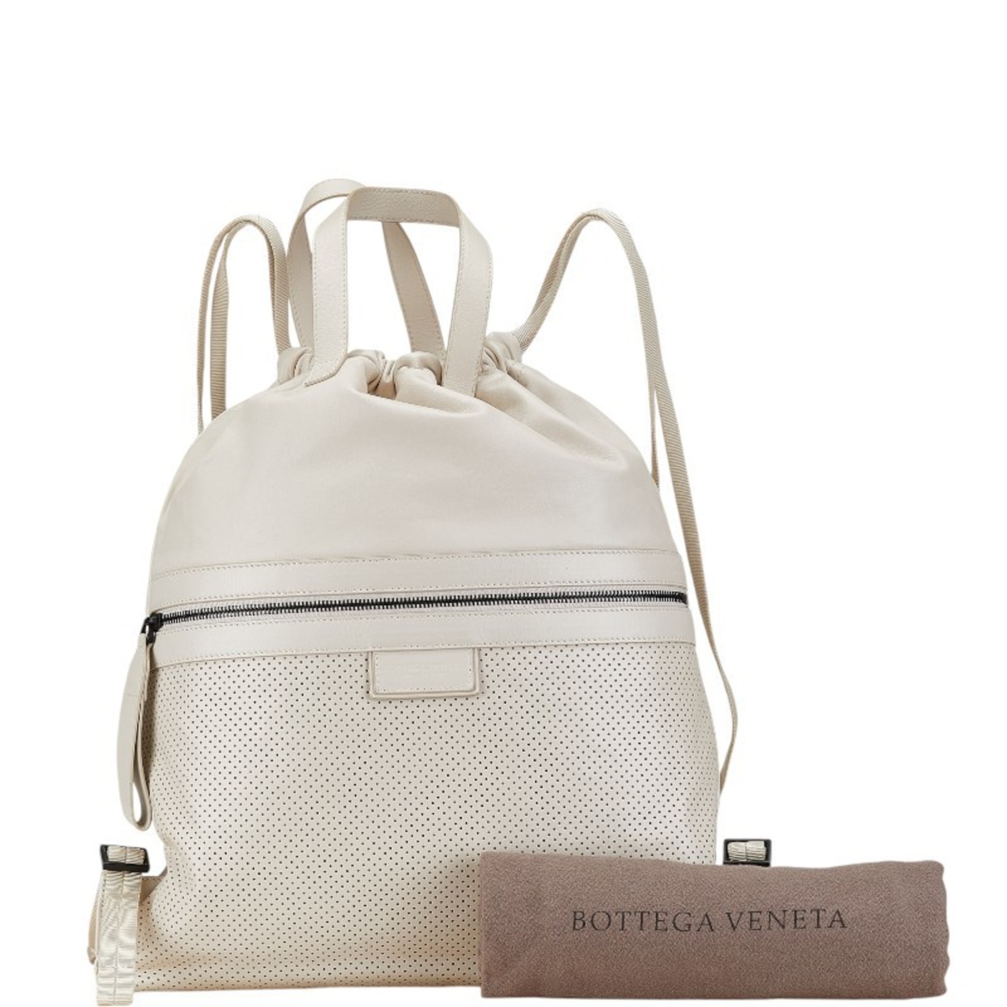 Bottega Veneta Perforated Leggero Backpack Ivory White Leather Women's BOTTEGAVENETA