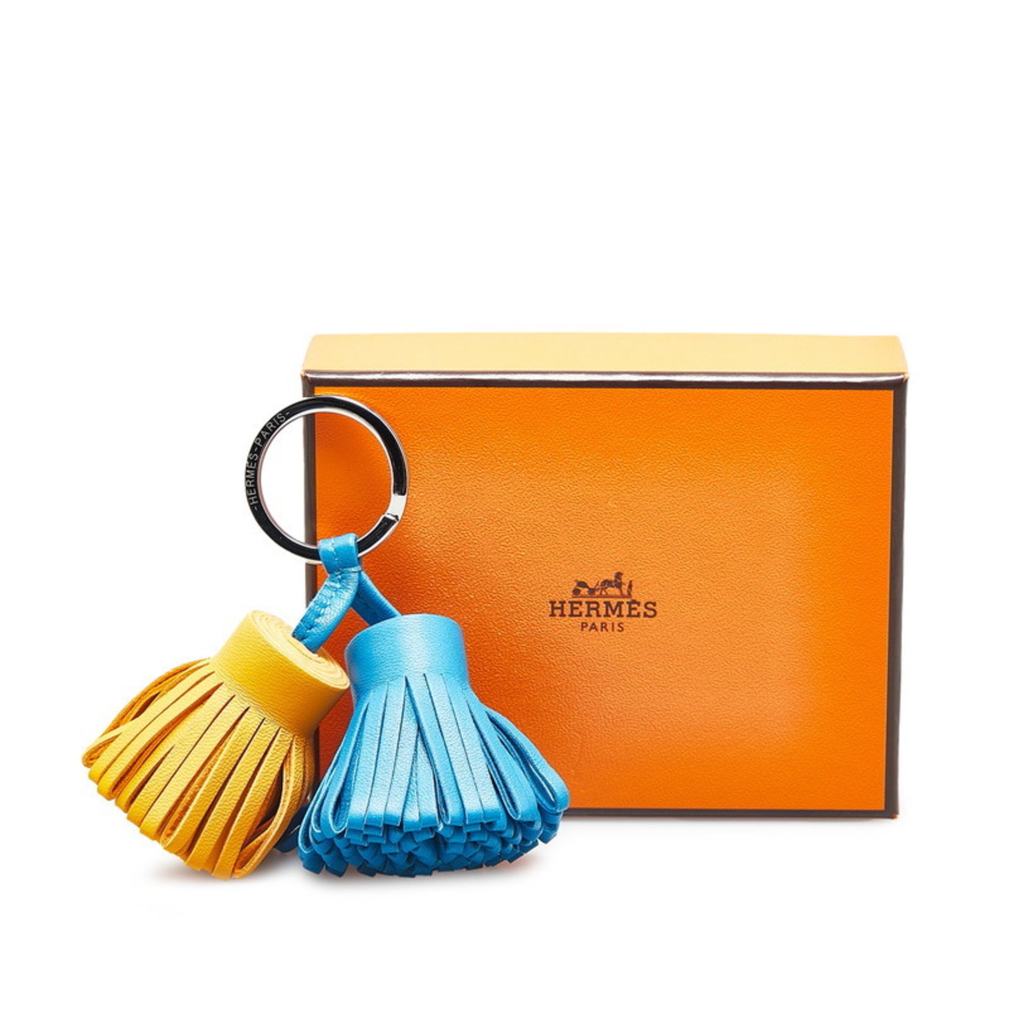 Hermes Carmen Tassel Bag Charm Keychain Blue Yellow Anjou Milo Women's HERMES