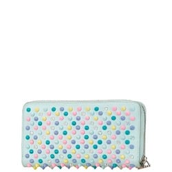 Christian Louboutin Panettone Studded Round Long Wallet Light Blue Multicolor Leather Women's