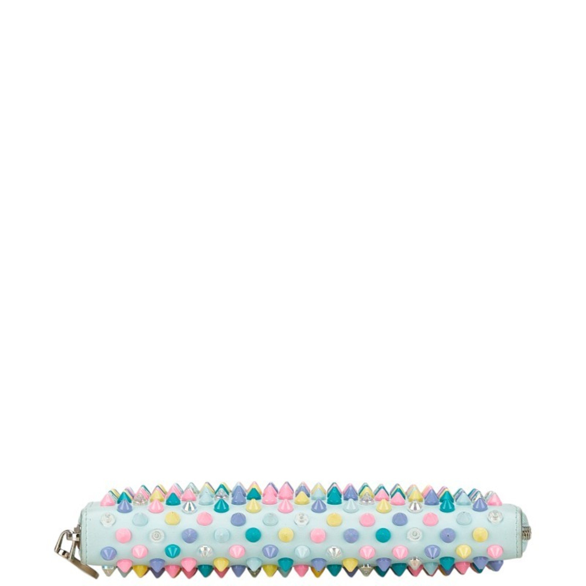 Christian Louboutin Panettone Studded Round Long Wallet Light Blue Multicolor Leather Women's