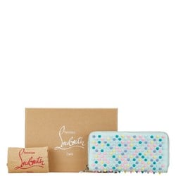 Christian Louboutin Panettone Studded Round Long Wallet Light Blue Multicolor Leather Women's