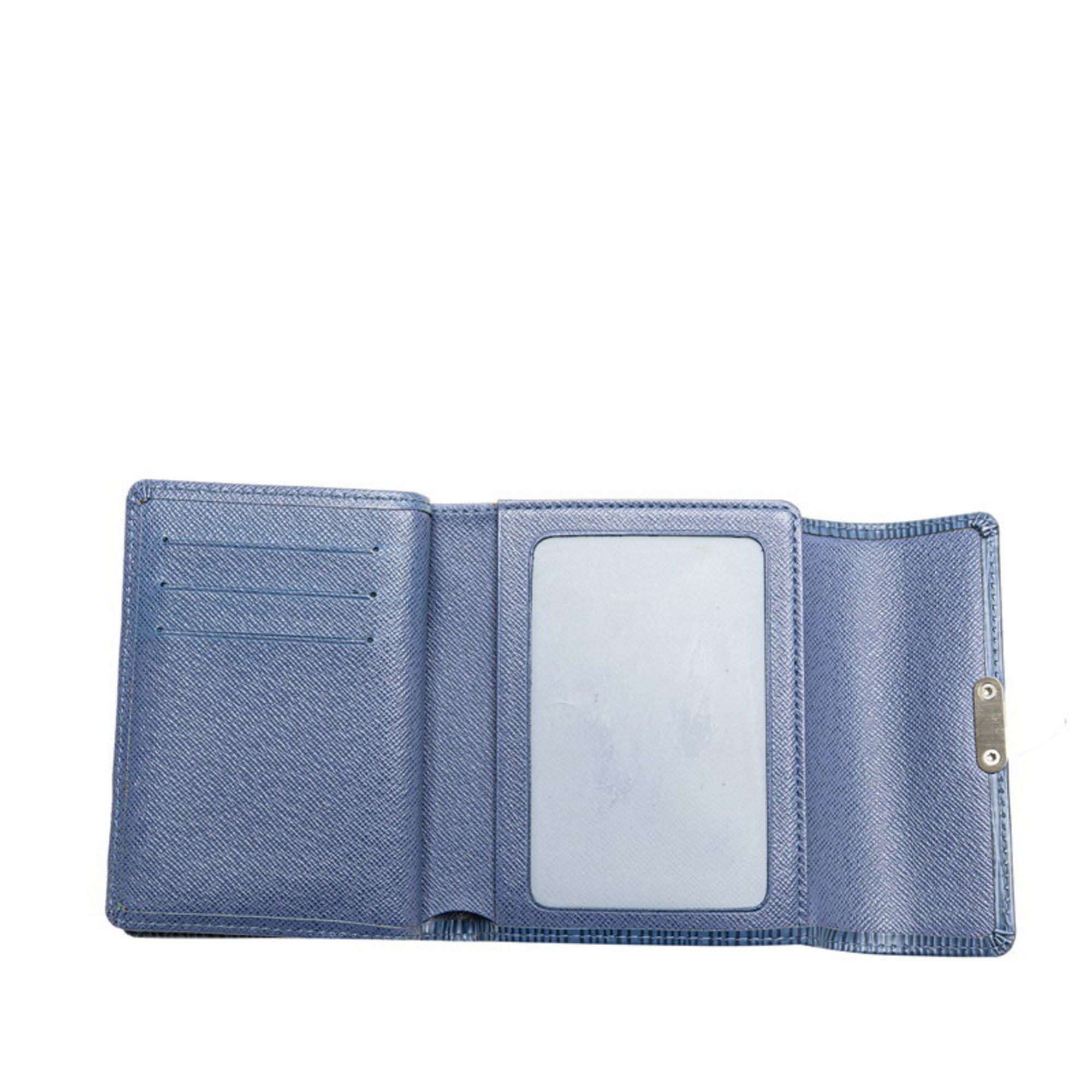 Louis Vuitton Epi Portefeuille Koala Tri-fold Wallet M5801G Blue Silver Leather Women's LOUIS VUITTON