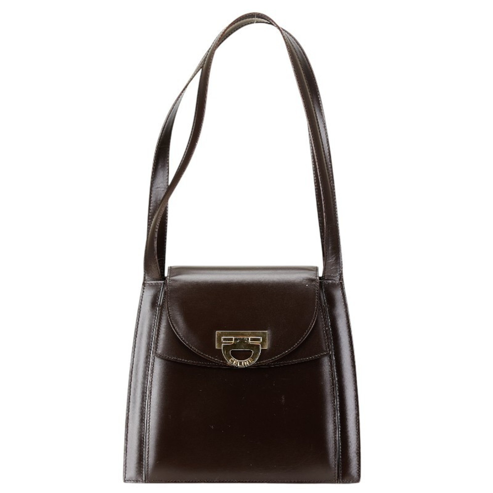 Celine Double Flap Tote Bag Shoulder Brown Leather Women's CELINE