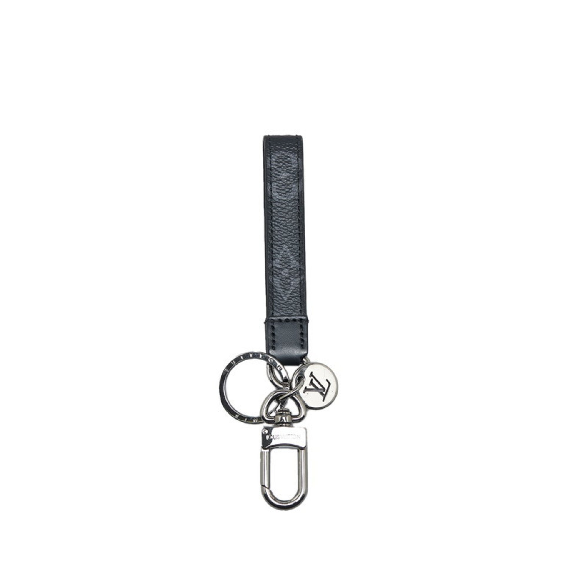 Louis Vuitton Monogram Eclipse Portecle Dragonne Key Holder Ring M61950 Black Leather Women's LOUIS VUITTON