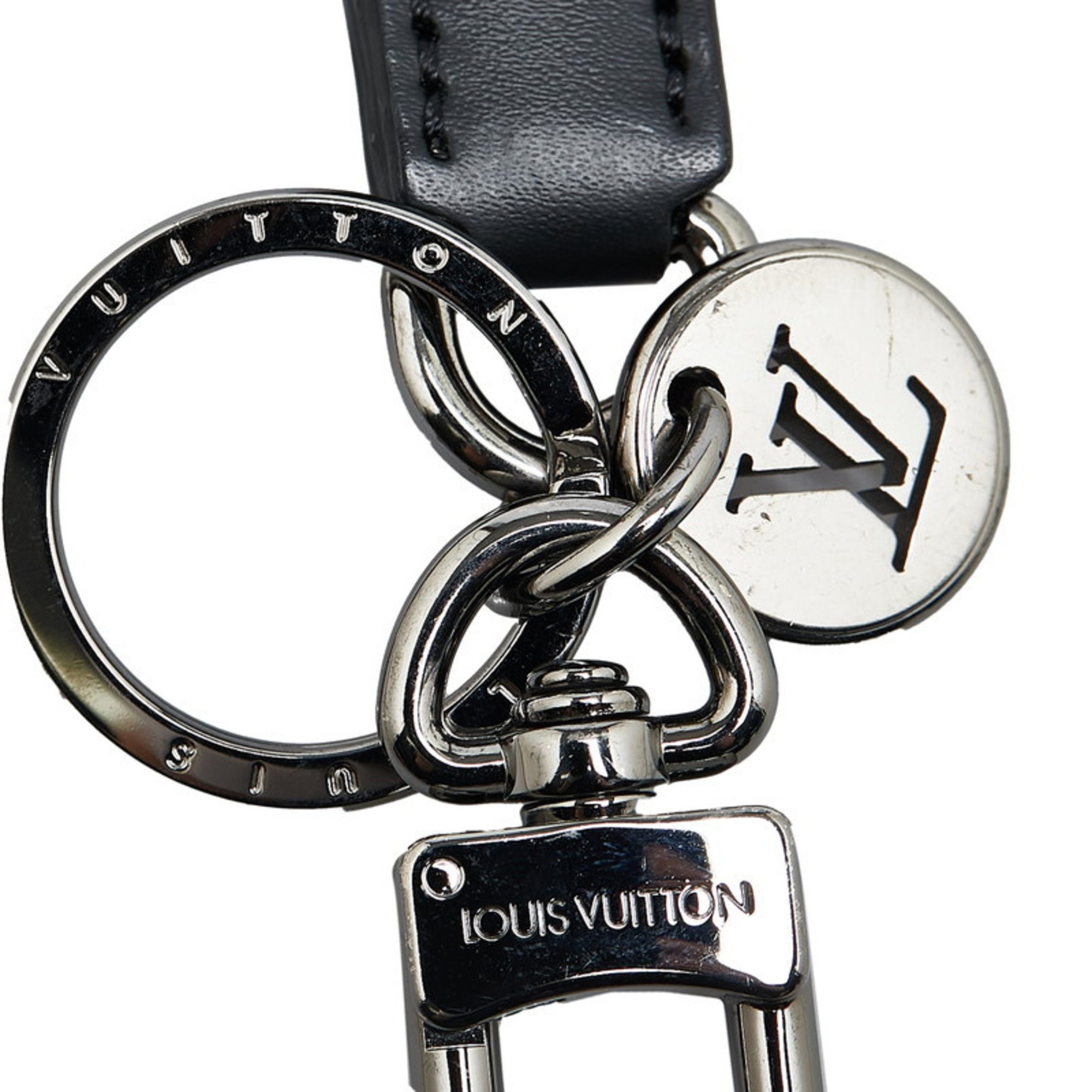 Louis Vuitton Monogram Eclipse Portecle Dragonne Key Holder Ring M61950 Black Leather Women's LOUIS VUITTON