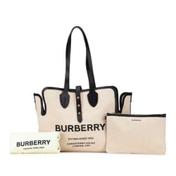 Burberry Tote Bag Shoulder 8031318 Natural Black Canvas Leather Women's BURBERRY