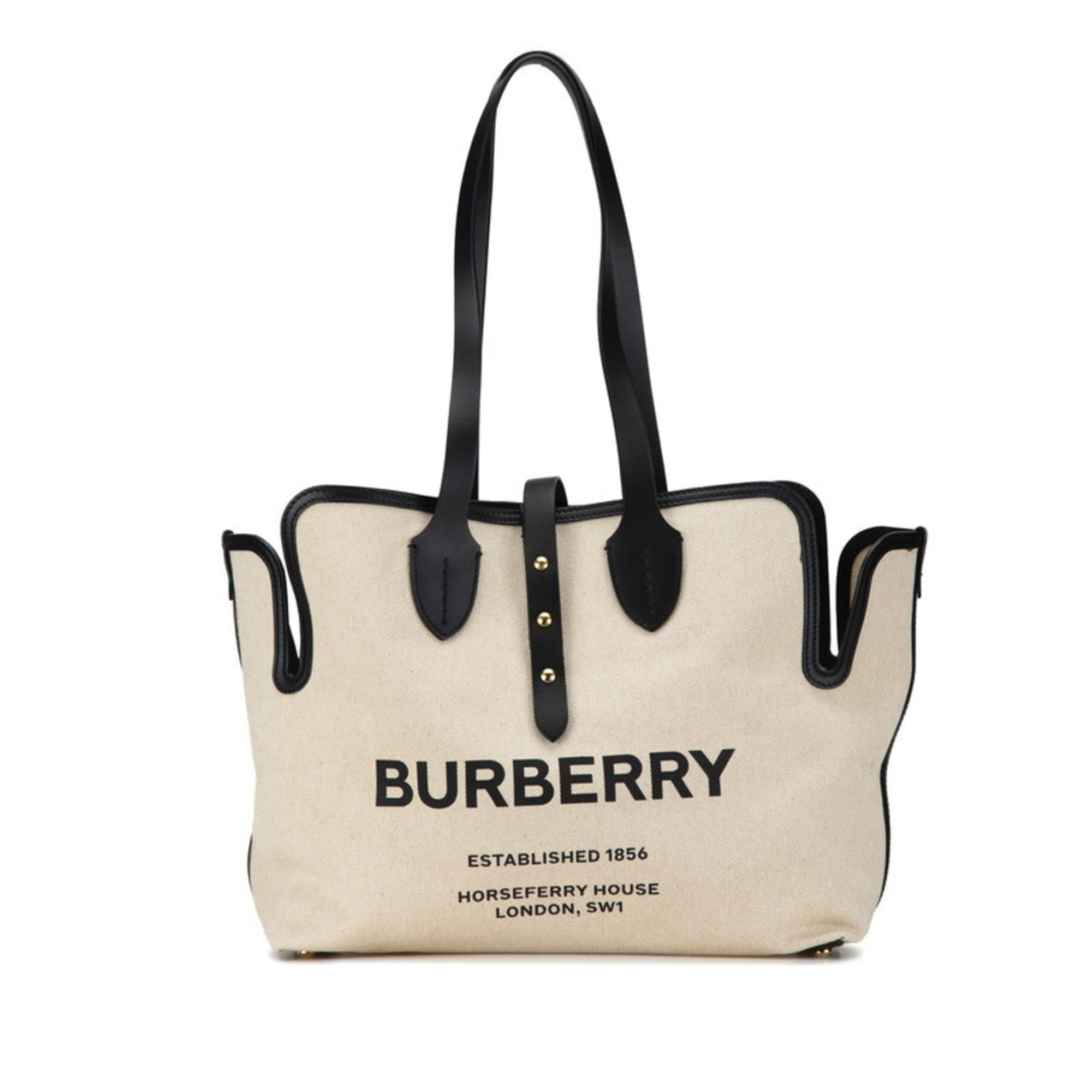 Burberry Tote Bag Shoulder 8031318 Natural Black Canvas Leather Women's BURBERRY