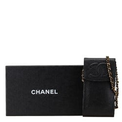 CHANEL Coco Mark Cigarette Case Tobacco Pouch iQOS Black Caviar Skin Women's