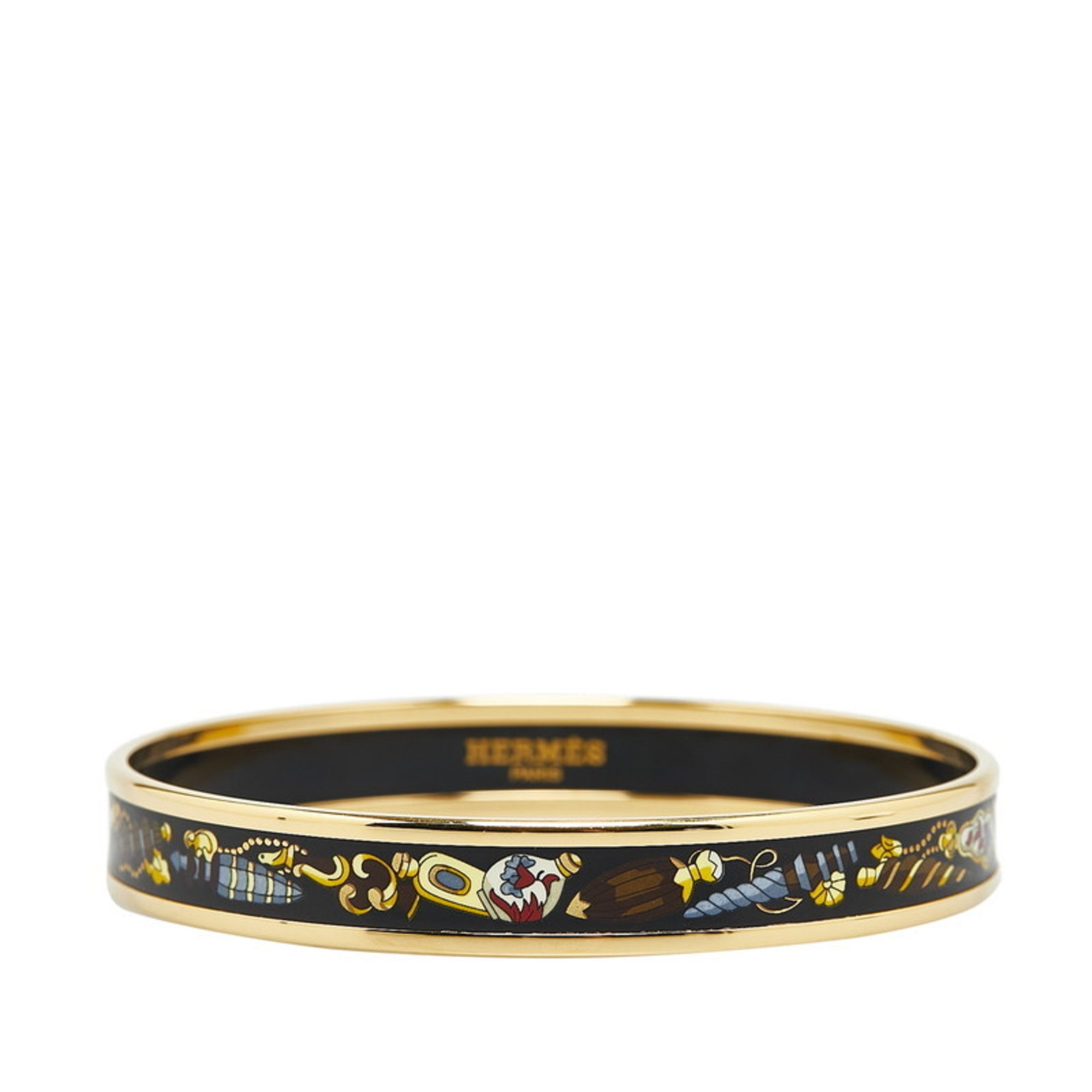 Hermes Enamel PM Cloisonne Bangle Gold Multicolor Plated Women's HERMES