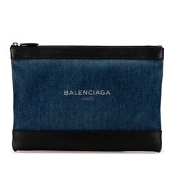 Balenciaga Navy Clip M Clutch Bag Indigo Blue Black Denim Leather Women's BALENCIAGA