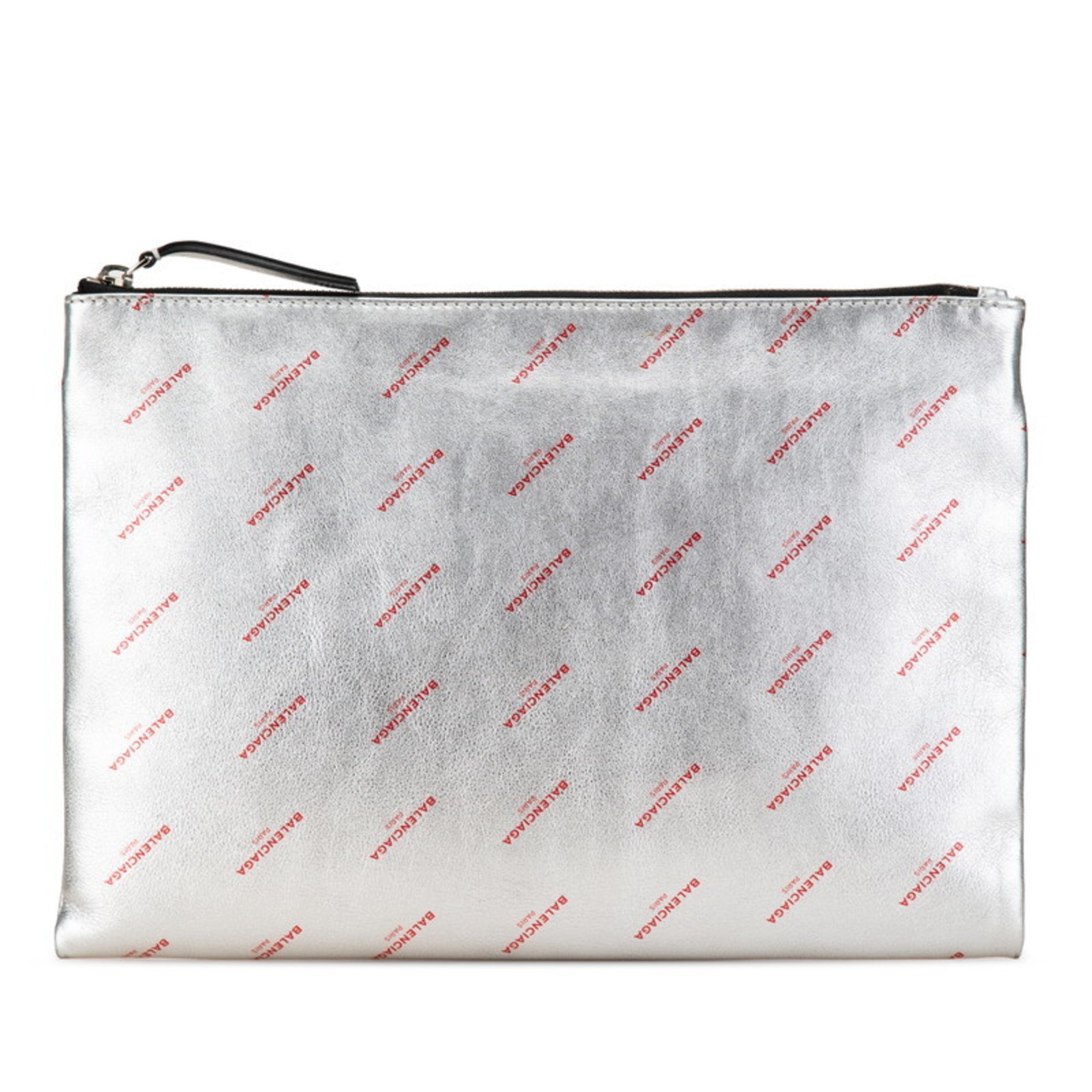 Balenciaga Print Clutch Bag Silver Red Leather Women's BALENCIAGA