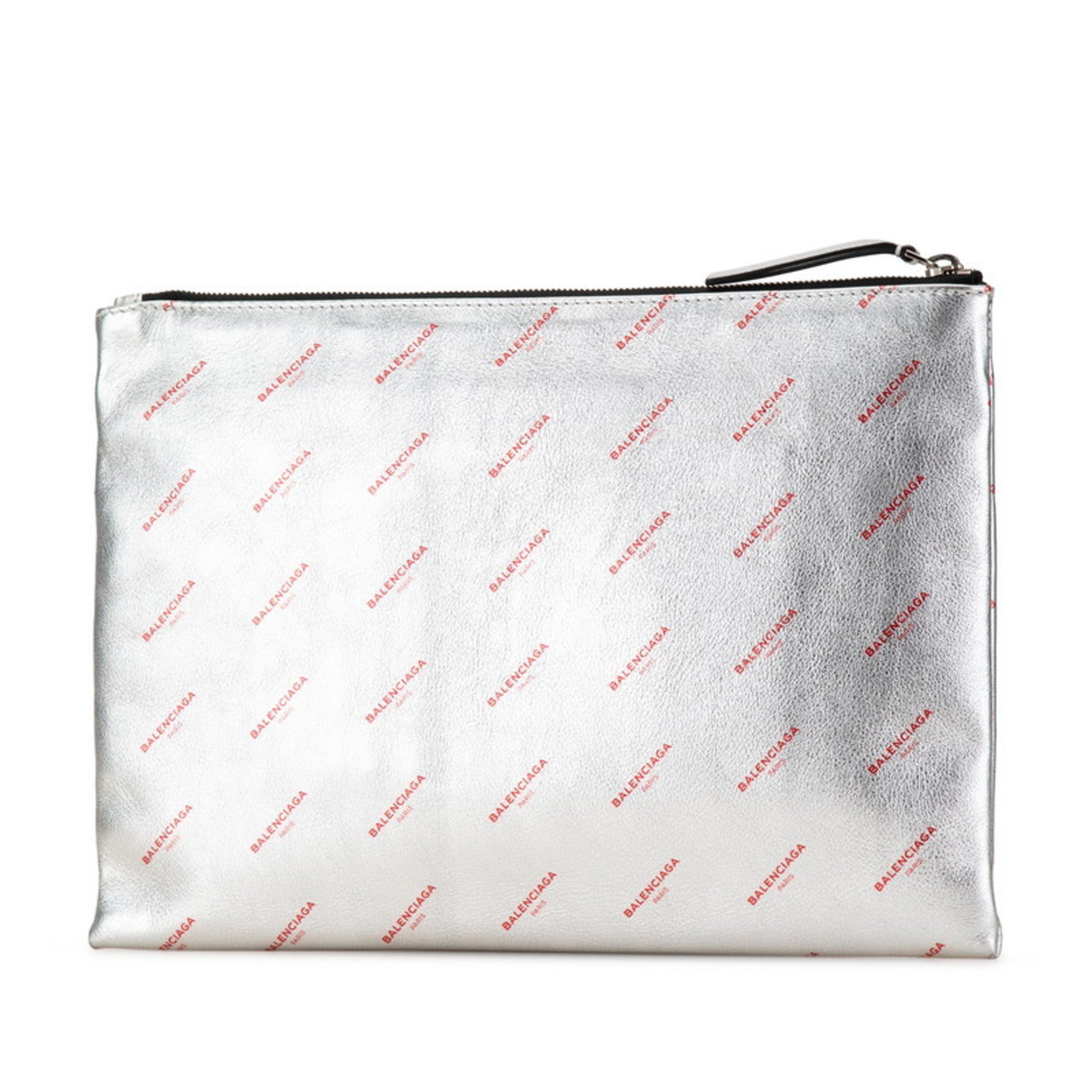 Balenciaga Print Clutch Bag Silver Red Leather Women's BALENCIAGA