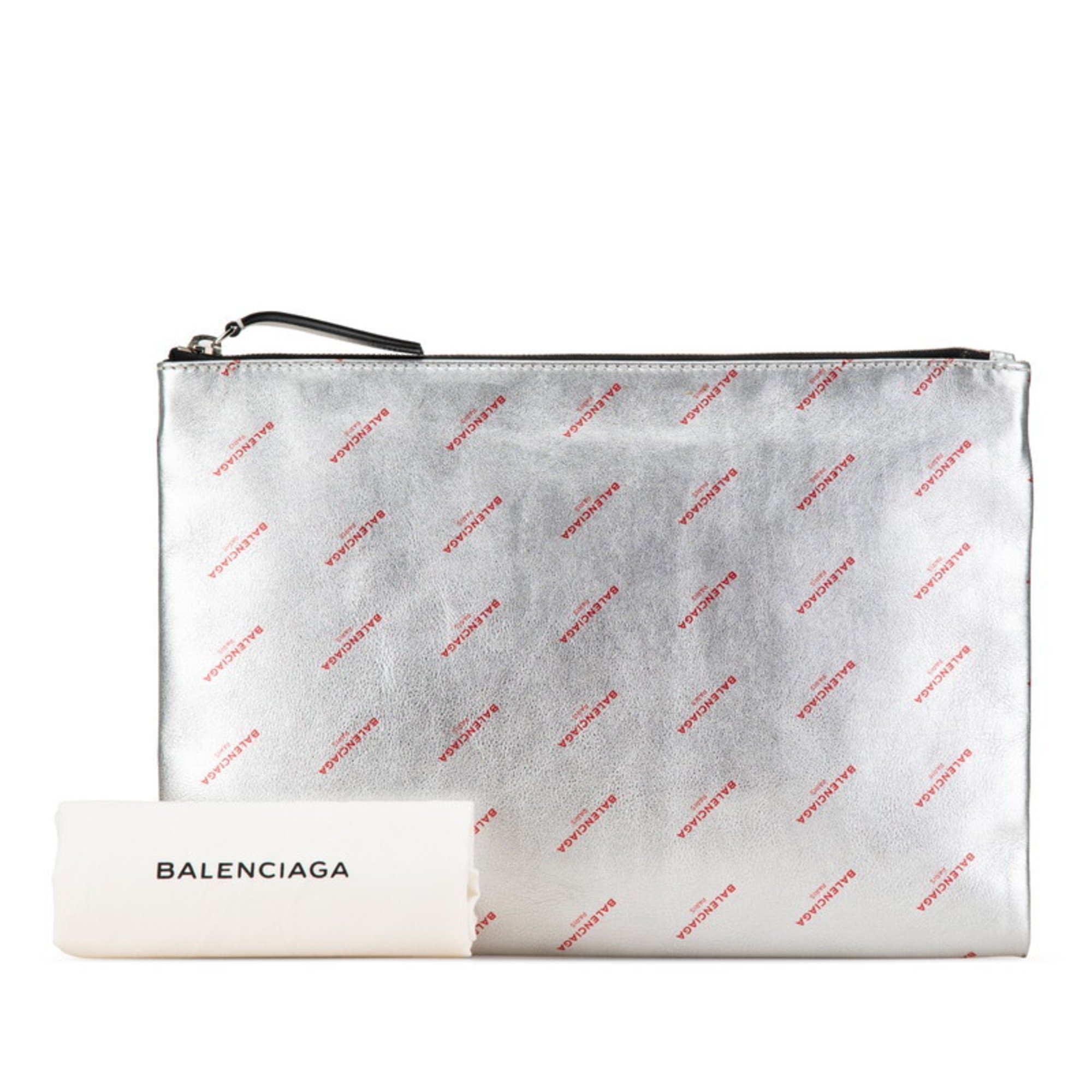 Balenciaga Print Clutch Bag Silver Red Leather Women's BALENCIAGA