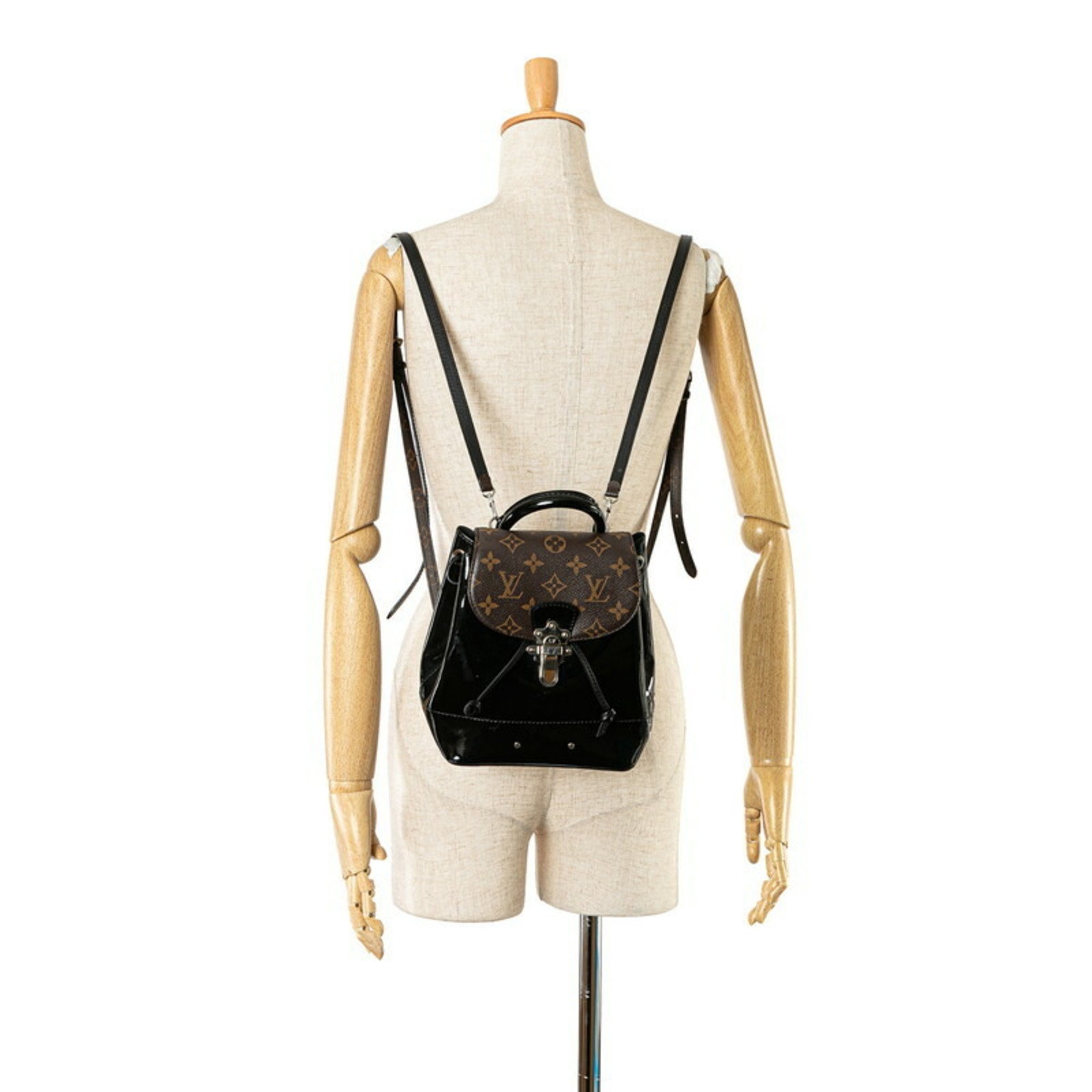 Louis Vuitton Monogram Hot Springs Backpack M55769 Black Brown Patent Leather PVC Women's LOUIS VUITTON