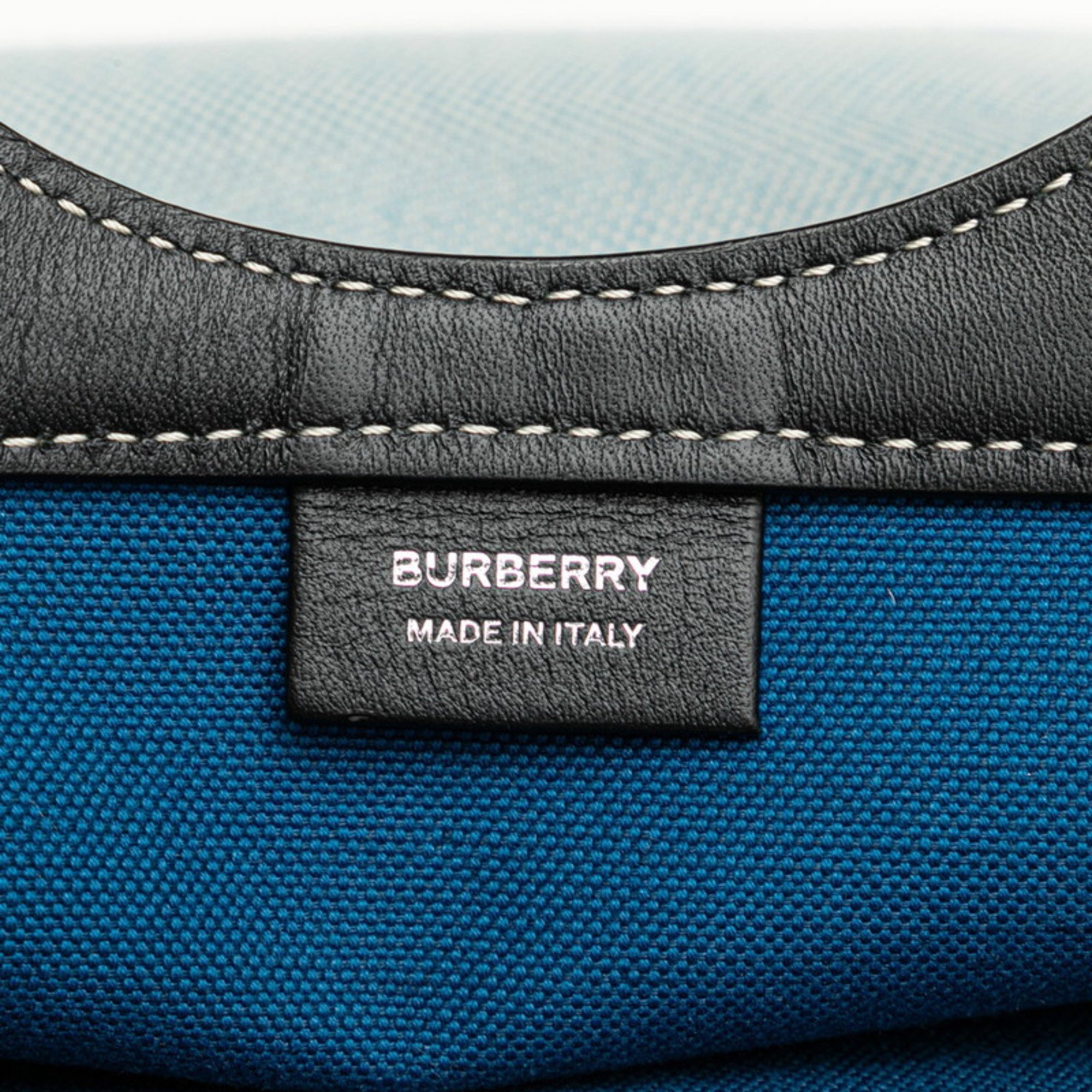 Burberry Pocket Bag Handbag Shoulder Blue Black Canvas Leather Women's BURBERRY