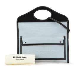 Burberry Pocket Bag Handbag Shoulder Blue Black Canvas Leather Women's BURBERRY