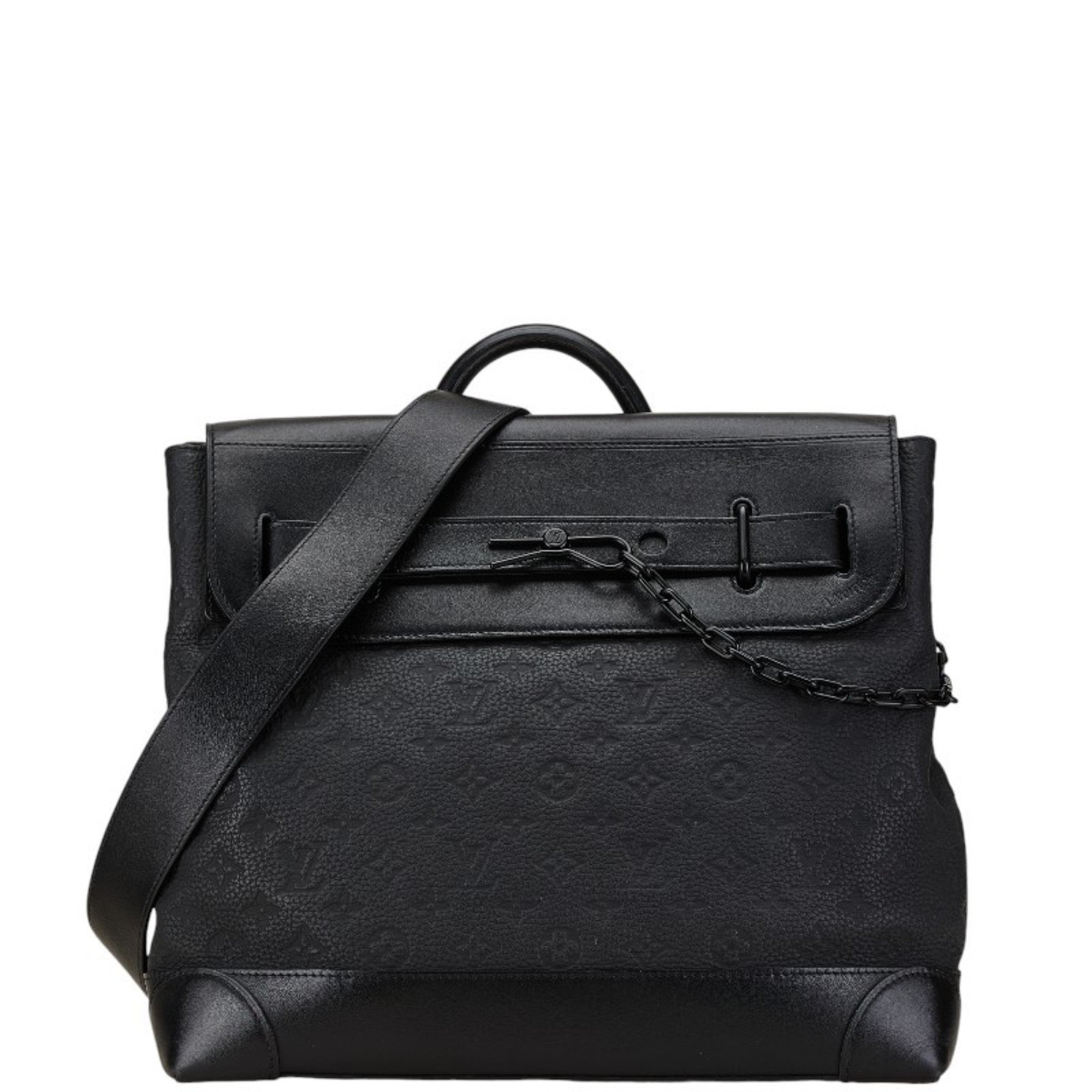 Louis Vuitton Monogram Eclipse Steamer PM Handbag Shoulder Bag M44731 Noir Black Taurillon Leather Women's LOUIS VUITTON