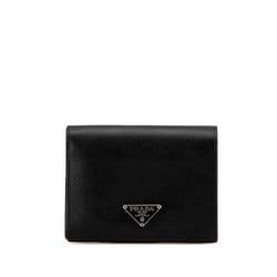 Prada Triangle Plate Bi-fold Wallet Black Leather Women's PRADA