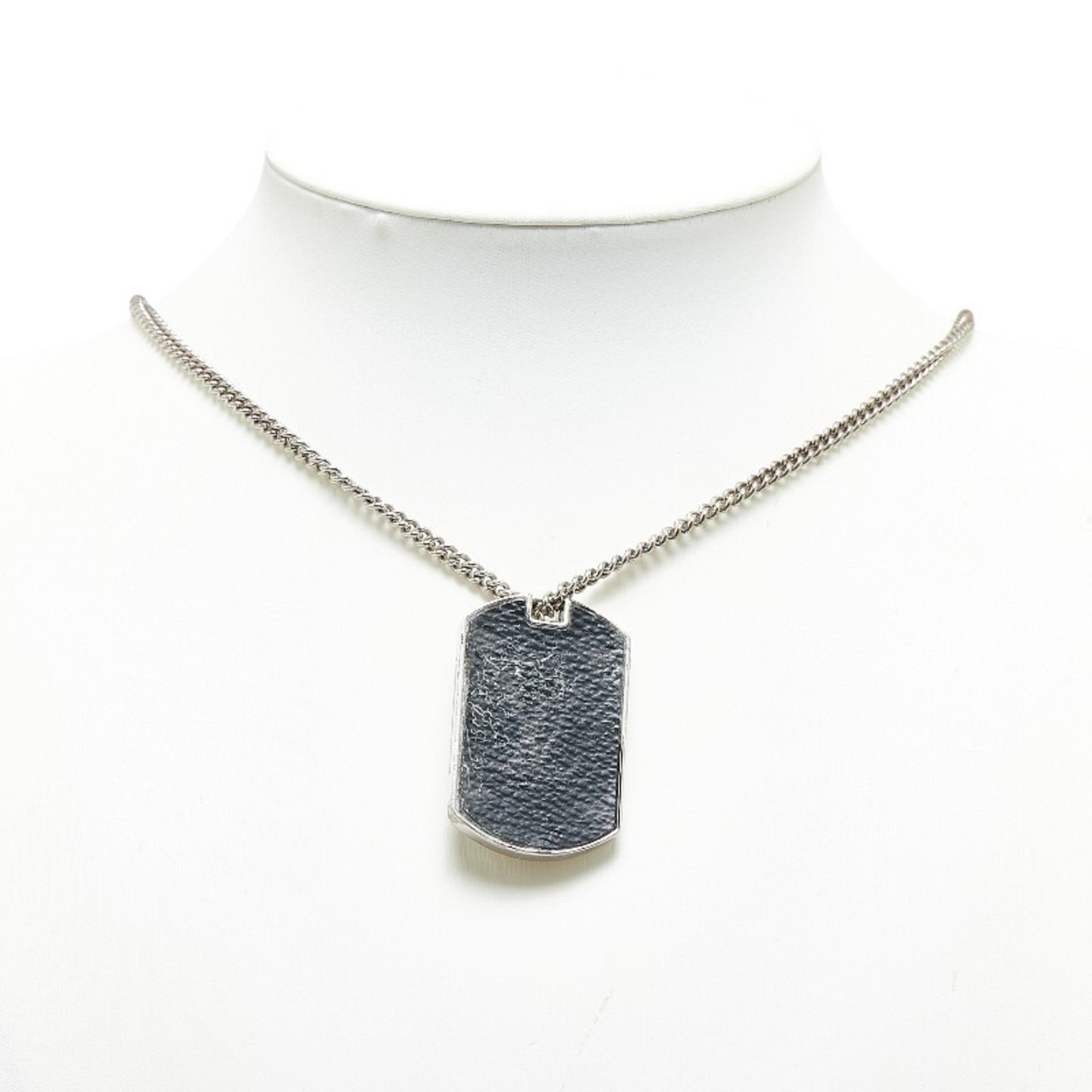 Louis Vuitton Monogram Eclipse Collier Plaque Necklace M63640 Silver Metal Women's LOUIS VUITTON