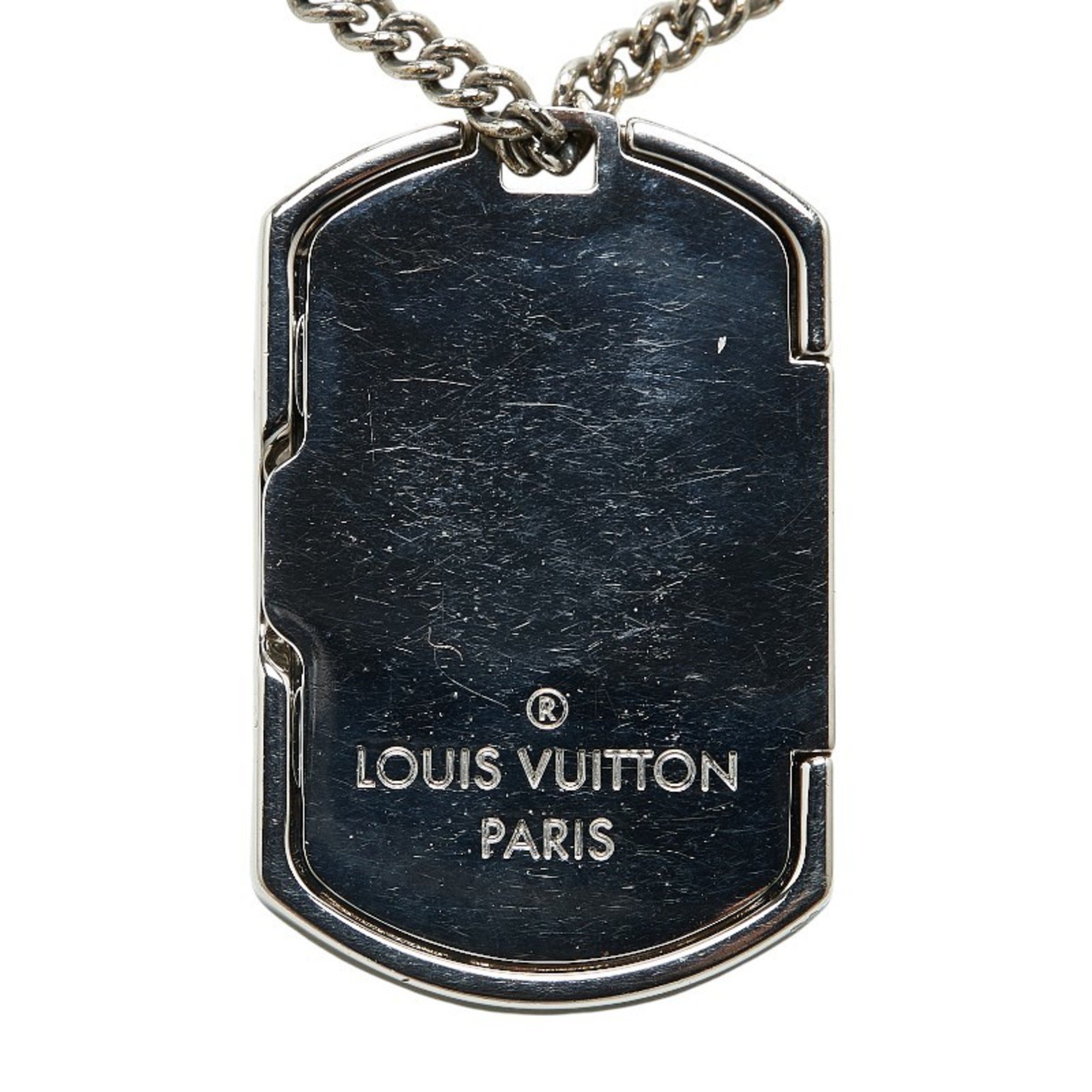 Louis Vuitton Monogram Eclipse Collier Plaque Necklace M63640 Silver Metal Women's LOUIS VUITTON