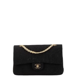 Chanel Matelasse Double Flap Coco Mark Chain Shoulder Bag Black Cotton Jersey Women's CHANEL