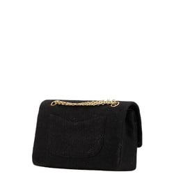 Chanel Matelasse Double Flap Coco Mark Chain Shoulder Bag Black Cotton Jersey Women's CHANEL