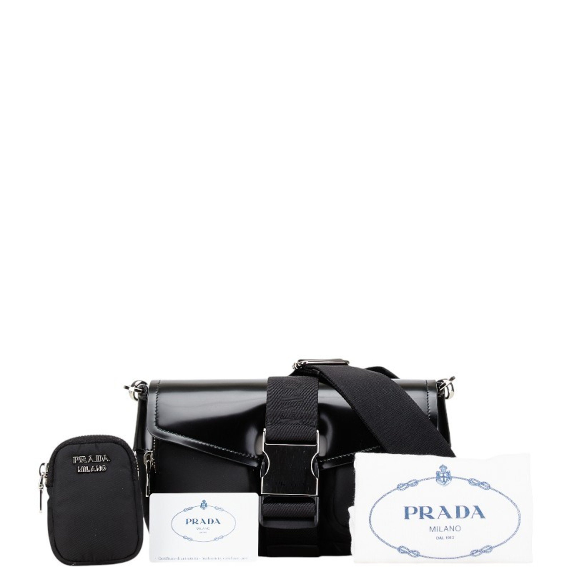 Prada Pochette Shoulder Bag 1BD295 Black Nylon Leather Women's PRADA