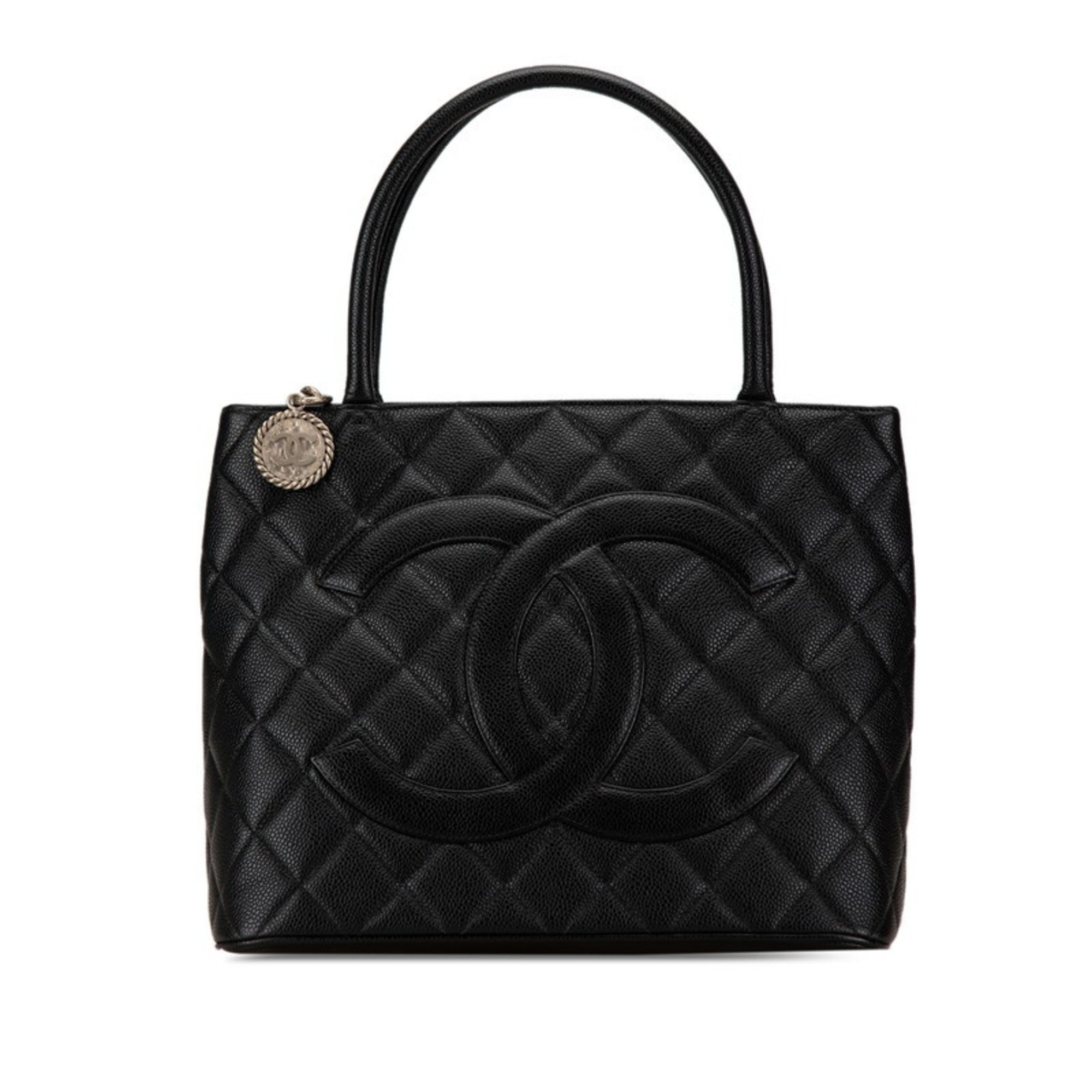 CHANEL Reprint Tote Coco Mark Bag Black Caviar Skin Women's