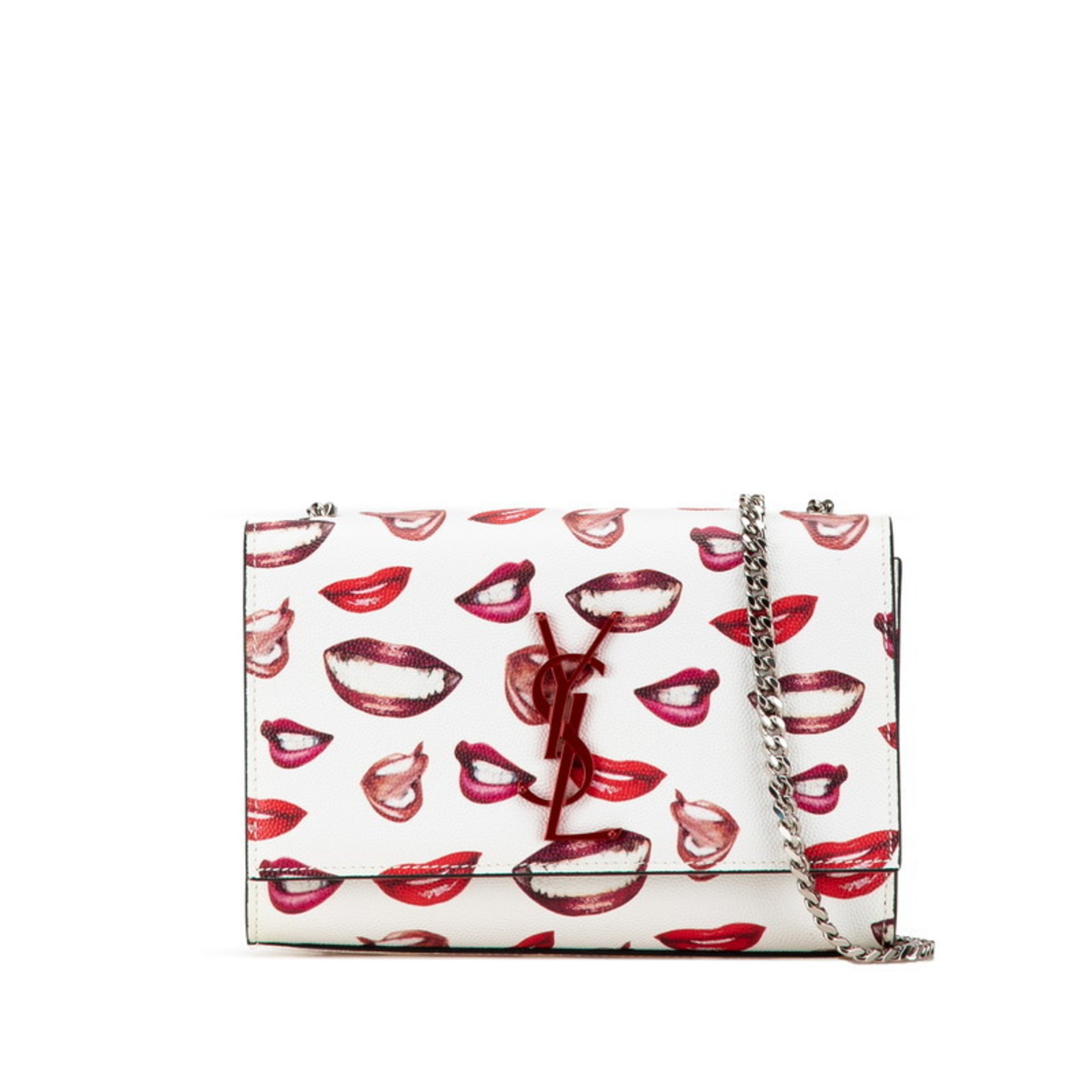 Saint Laurent YSL Kate Lip Print Chain Shoulder Bag White Red Leather Women's SAINT LAURENT