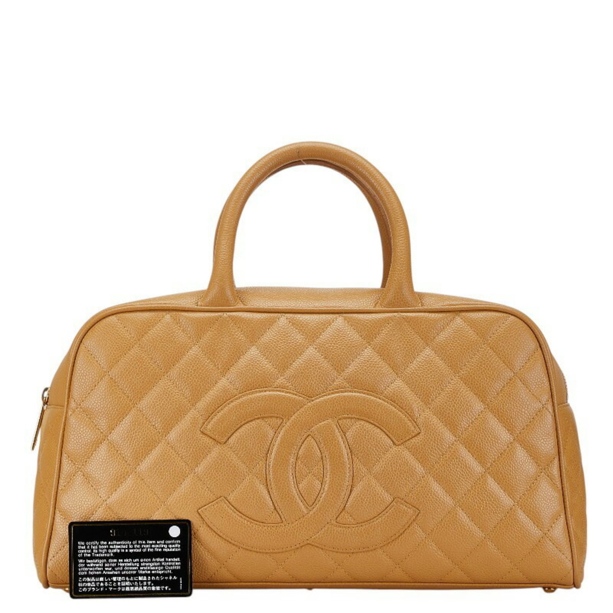 Chanel Matelasse Coco Mark Bowling Bag Handbag Beige Caviar Skin Women's CHANEL