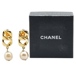 Chanel Coco Mark Faux Pearl Chain Earrings Gold Plated Women's CHANEL