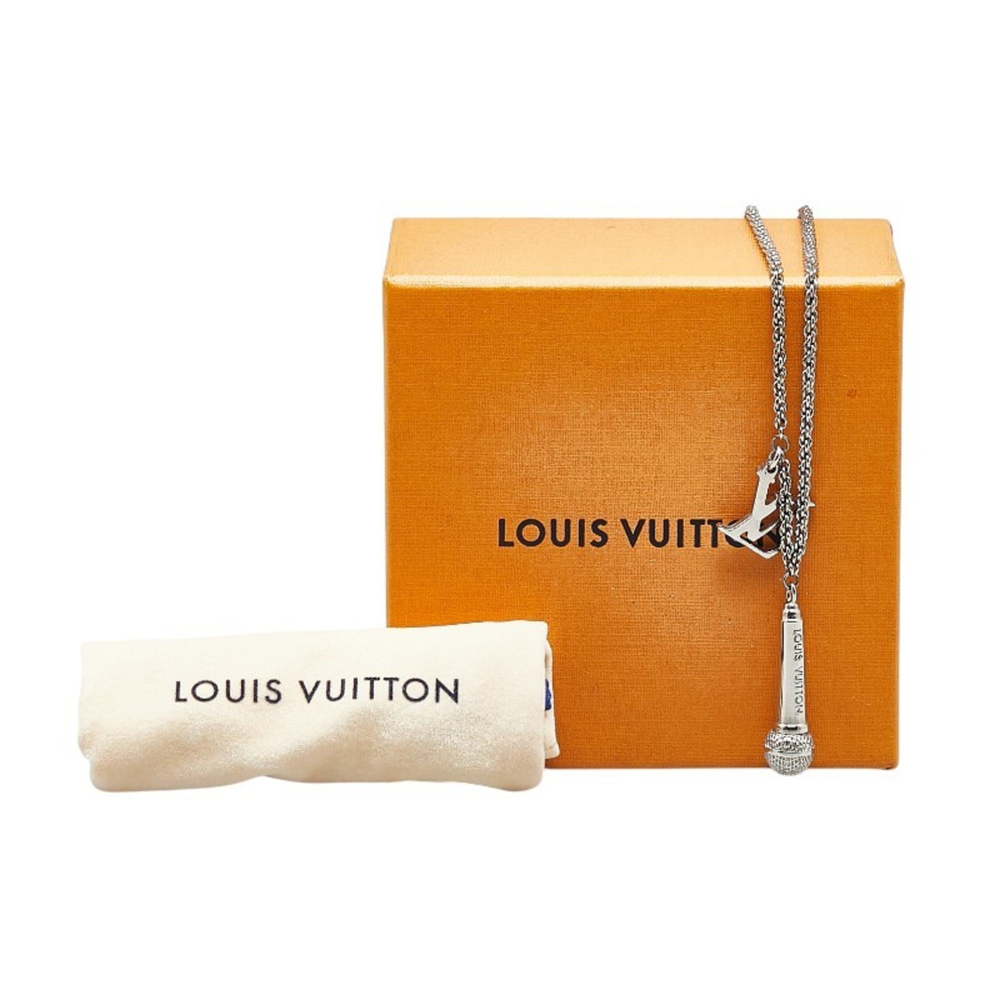 Louis Vuitton Pendant DJ Vocabulary Microphone Necklace M69458 Silver Metal Women's LOUIS VUITTON