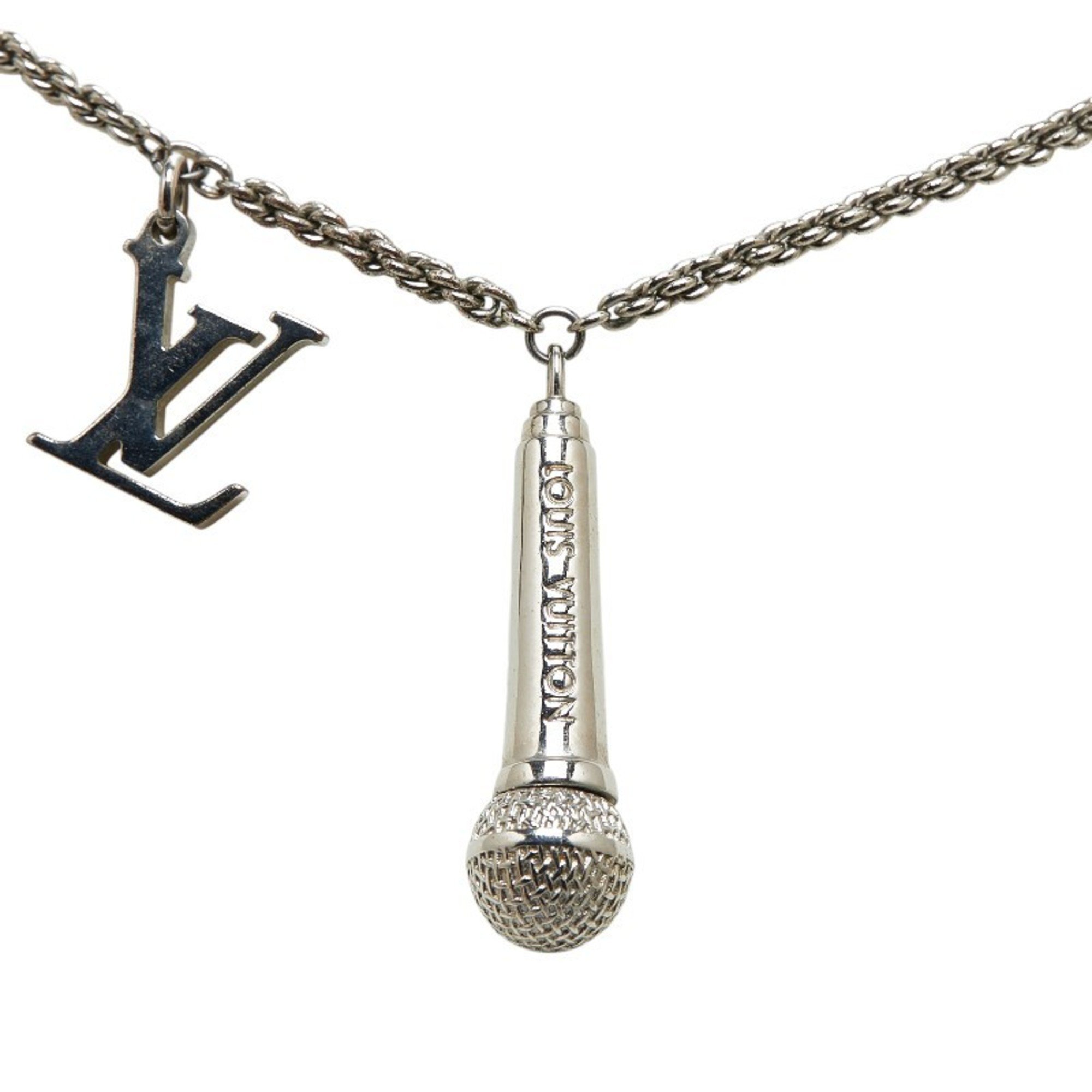 Louis Vuitton Pendant DJ Vocabulary Microphone Necklace M69458 Silver Metal Women's LOUIS VUITTON