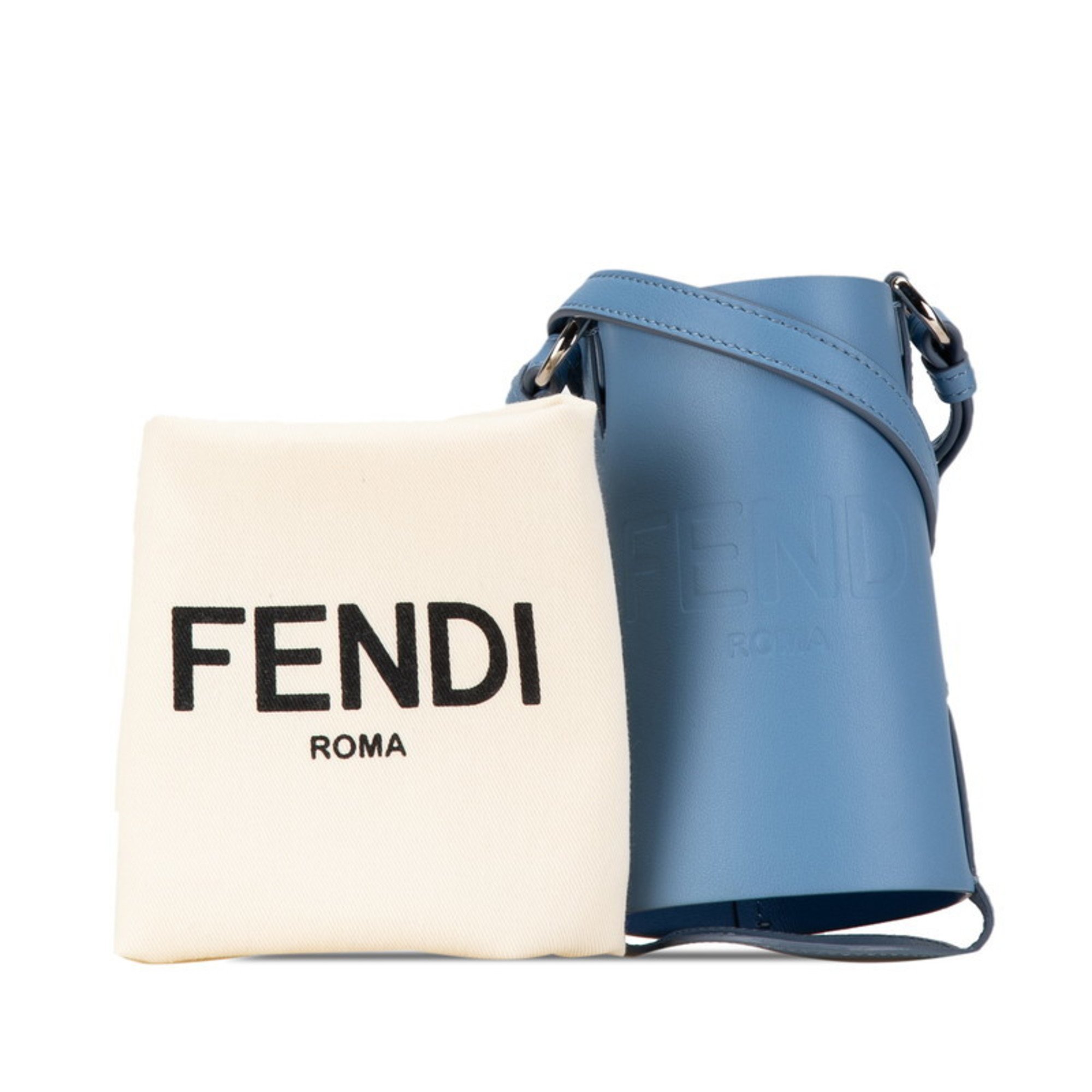 FENDI Water Bottle Holder 7AS022 Light Blue Leather Women's