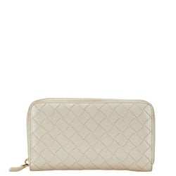 Bottega Veneta Intrecciato Round Long Wallet Beige Leather Women's BOTTEGAVENETA