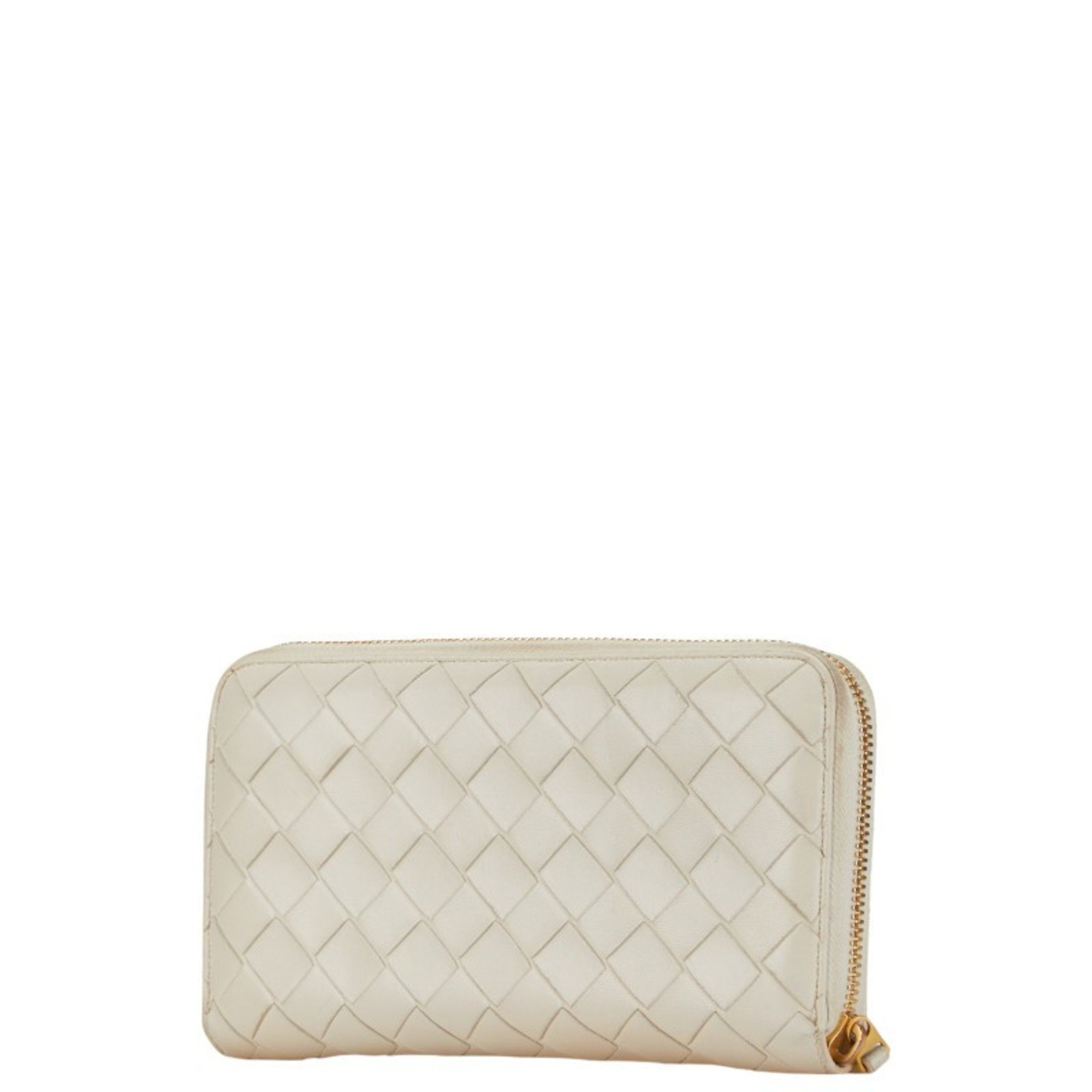 Bottega Veneta Intrecciato Round Long Wallet Beige Leather Women's BOTTEGAVENETA