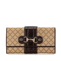 Gucci Diamante Horsebit Long Wallet 245754 Beige Brown Canvas Leather Women's GUCCI