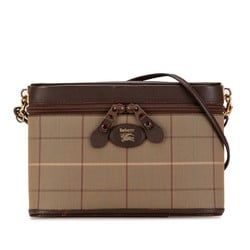 Burberry Check Shoulder Bag Khaki Brown Canvas Leather Women's BURBERRY