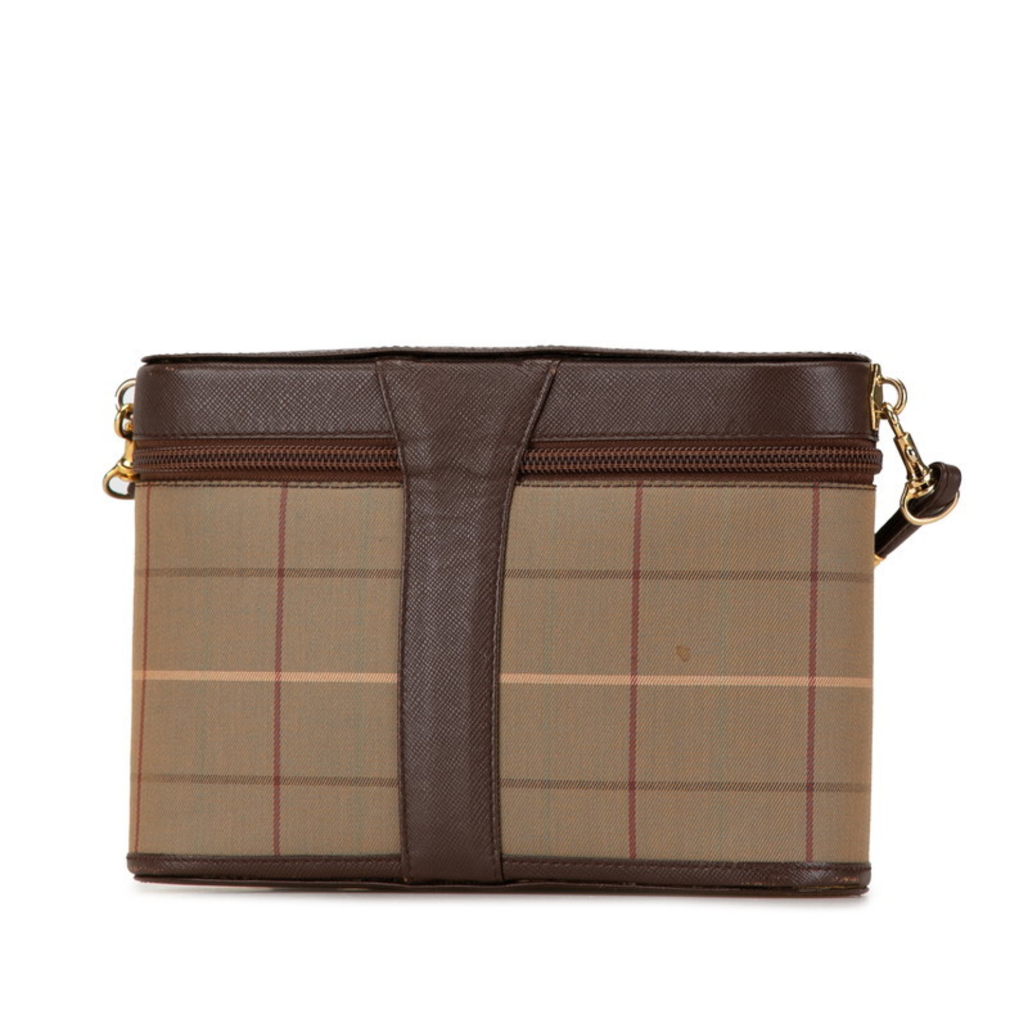 Burberry Check Shoulder Bag Khaki Brown Canvas Leather Women's BURBERRY